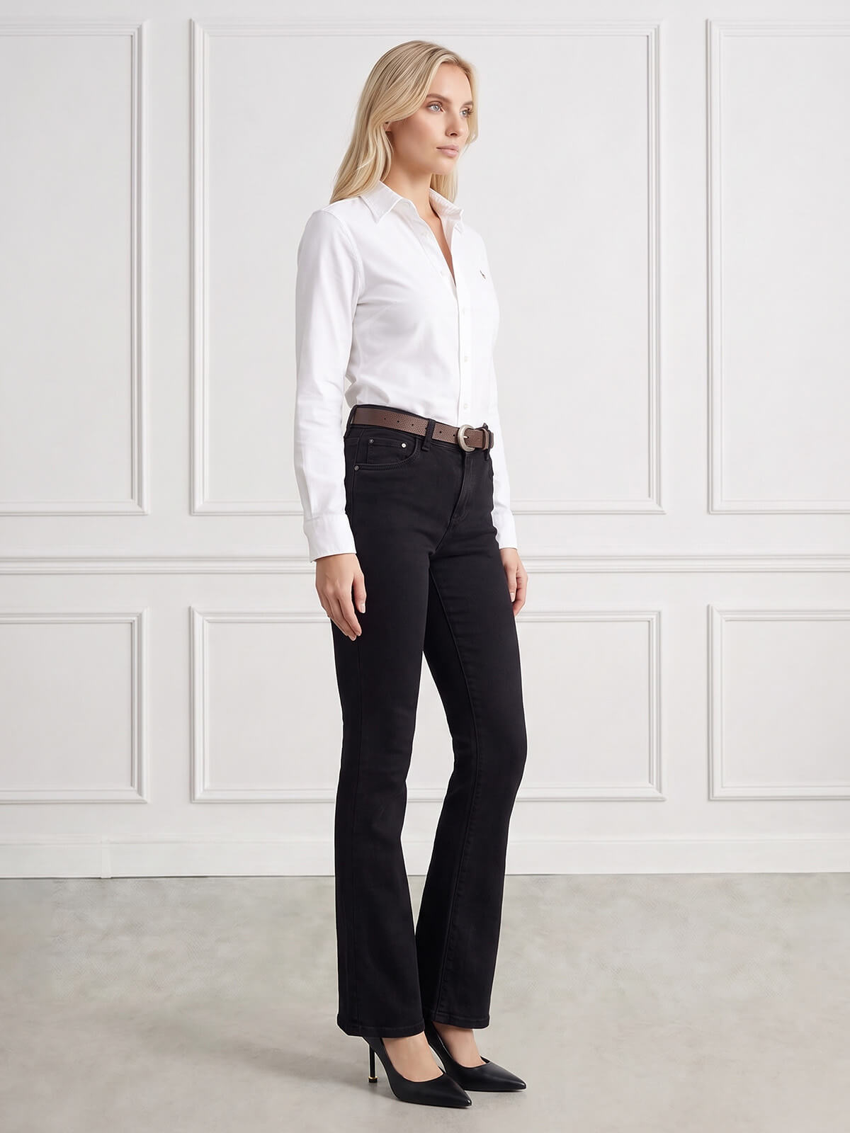 Spodnie jeans M.Sara Dzwony Flared Leg wyszczuplające Czarne - J261473