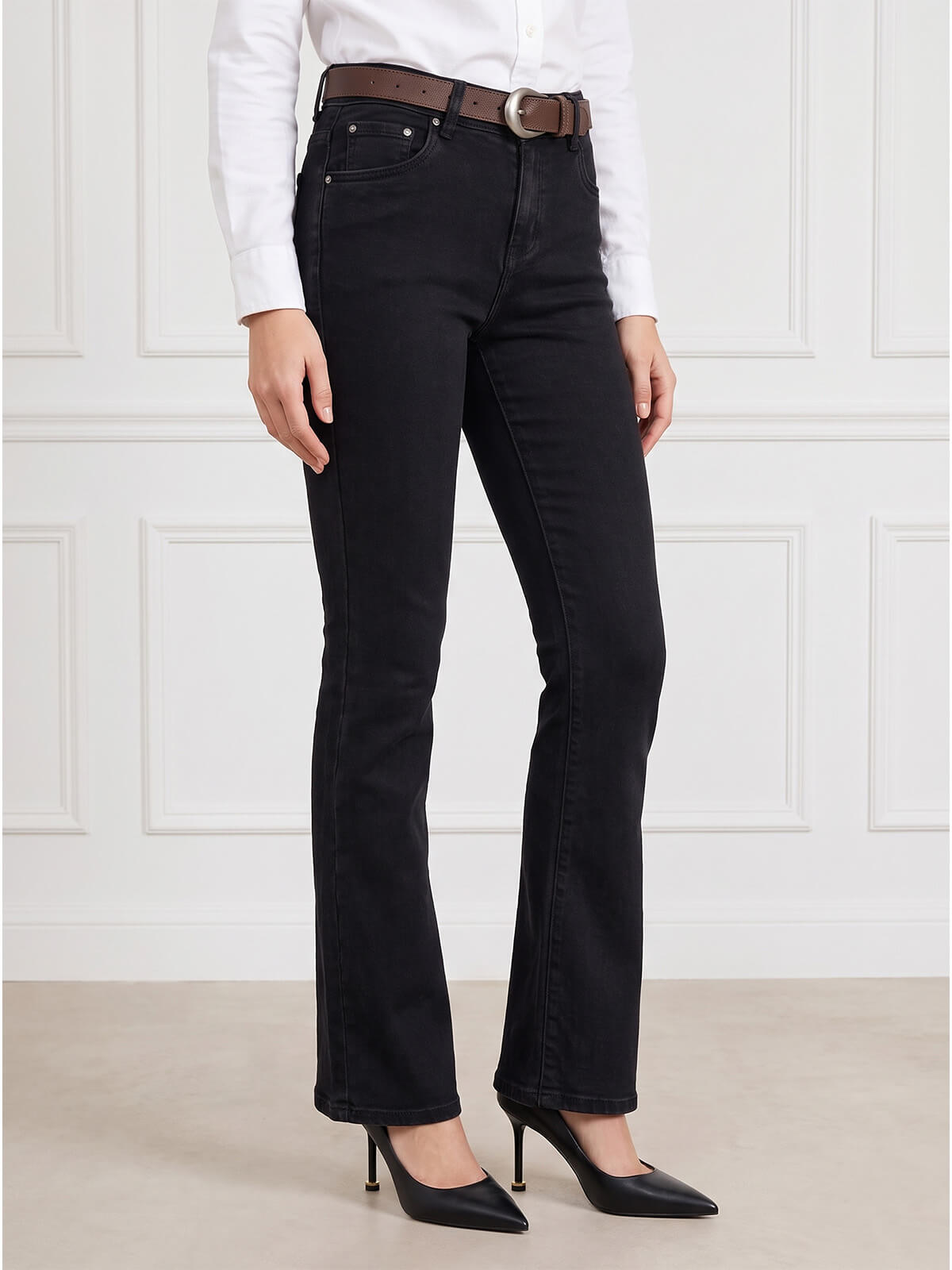 Spodnie jeans M.Sara Dzwony Flared Leg wyszczuplające Czarne - J261473