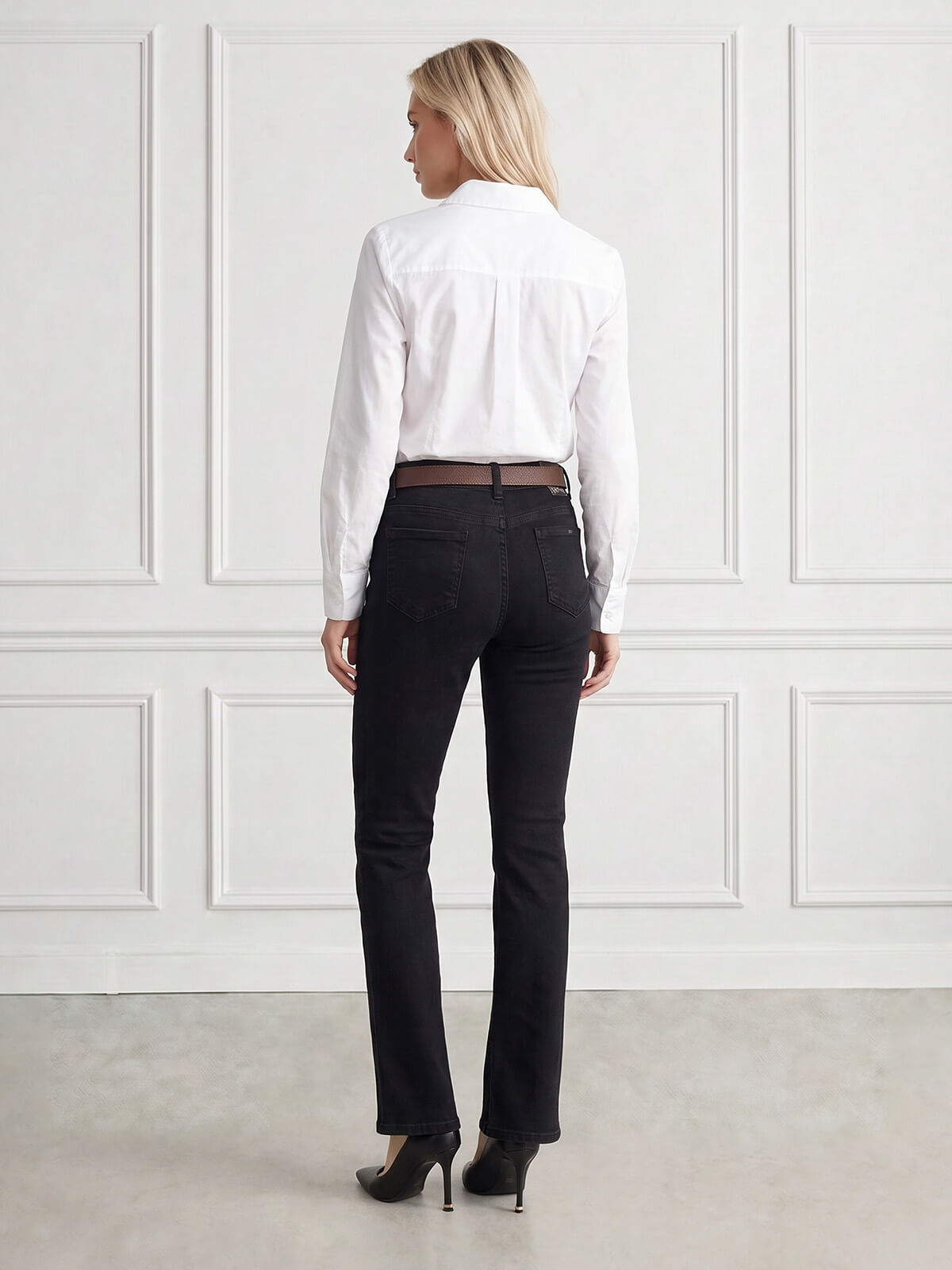 Spodnie jeans M.Sara Dzwony Flared Leg wyszczuplające Czarne - J261473
