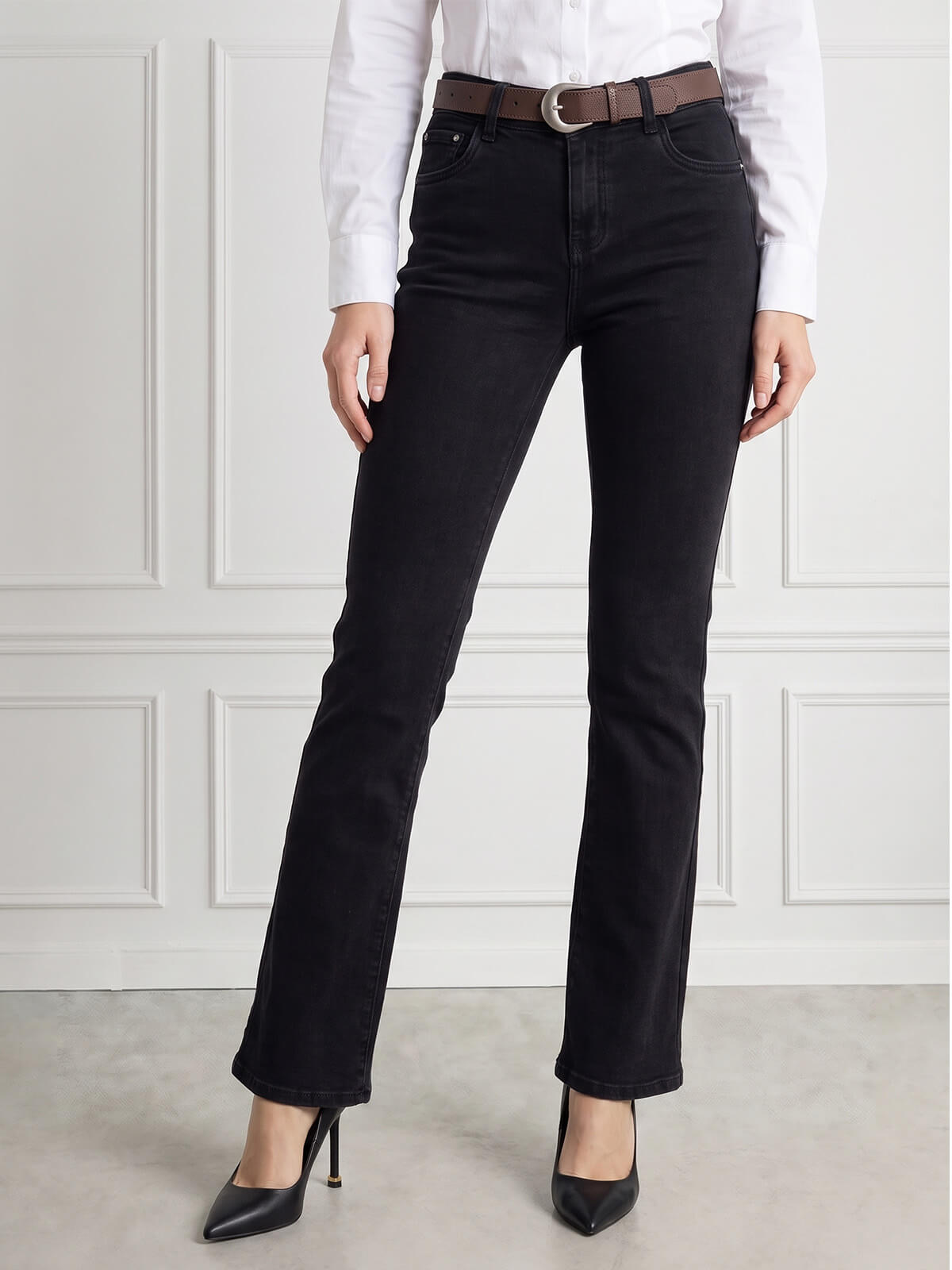 Spodnie jeans M.Sara Dzwony Flared Leg wyszczuplające Czarne - J261473