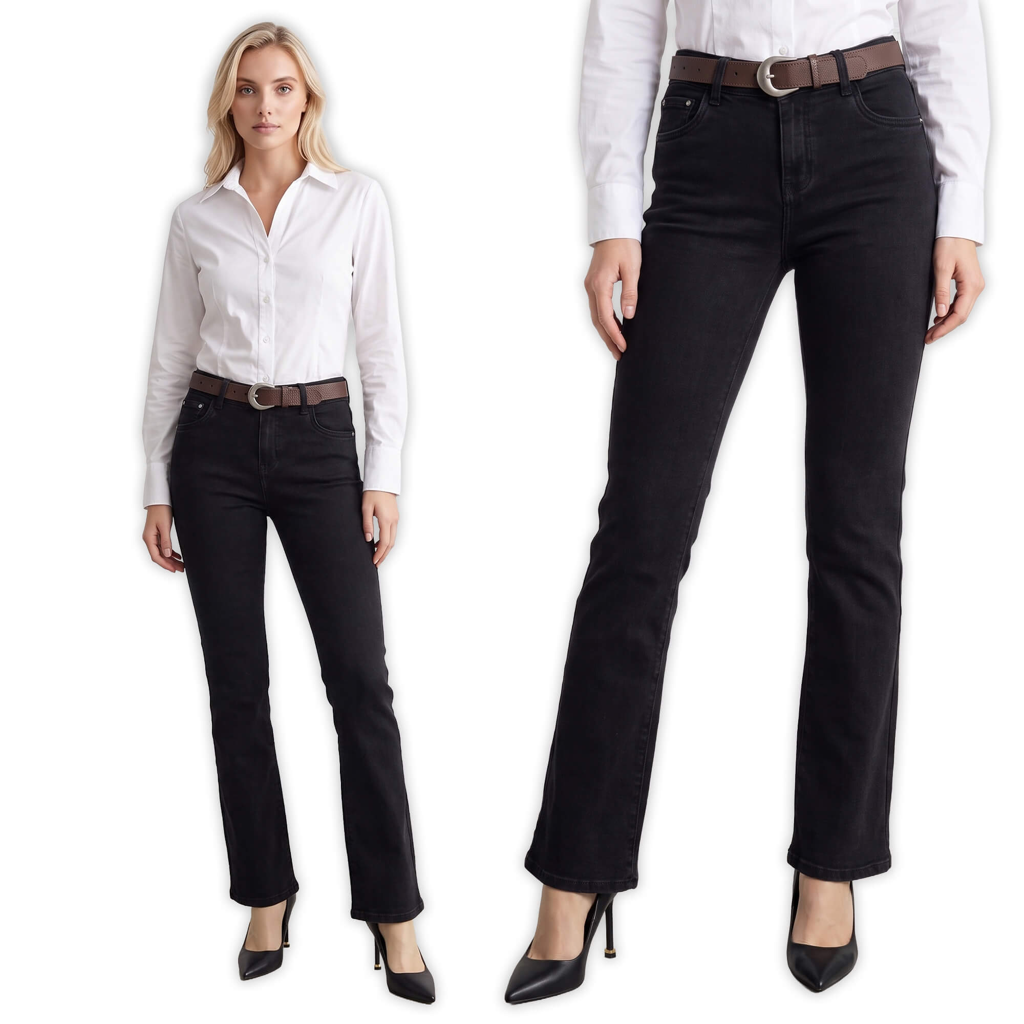 Spodnie jeans M.Sara Dzwony Flared Leg wyszczuplające Czarne - J261473
