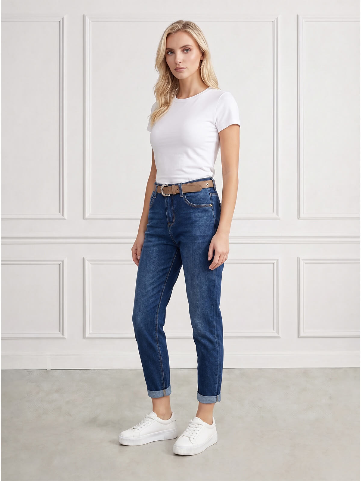 Spodnie jeans damskie M.Sara Boyfriend wysoki stan Ganatowe - J261484