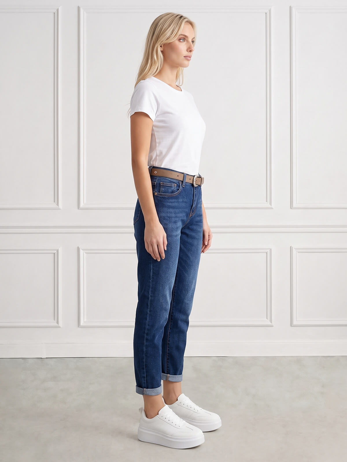 Spodnie jeans damskie M.Sara Boyfriend wysoki stan Ganatowe - J261484