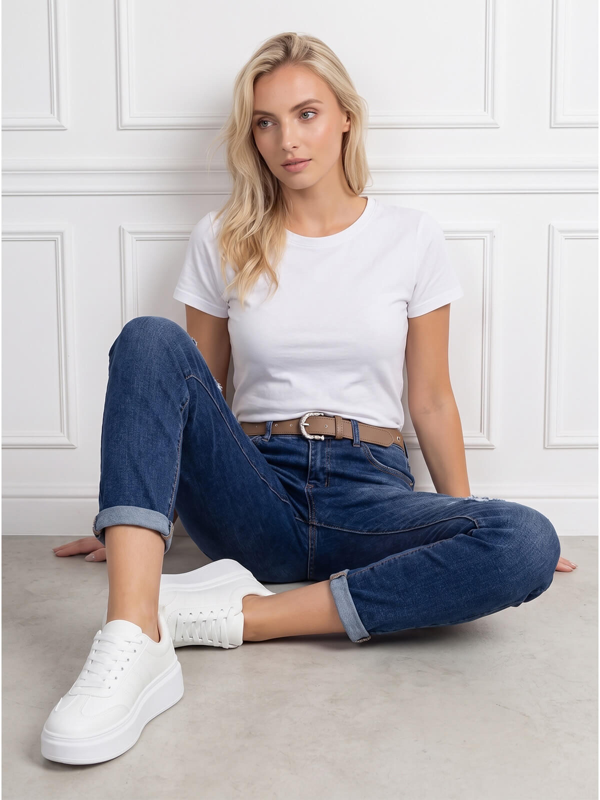 Spodnie jeans damskie M.Sara Boyfriend wysoki stan Ganatowe - J261484