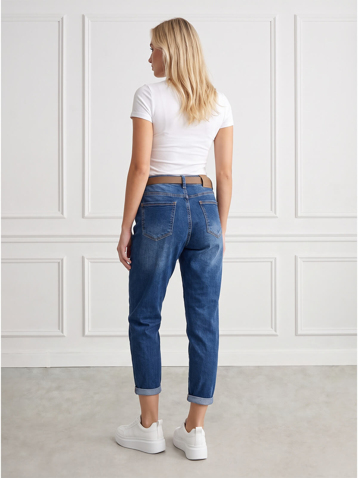 Spodnie jeans damskie M.Sara Boyfriend wysoki stan Ganatowe - J261484