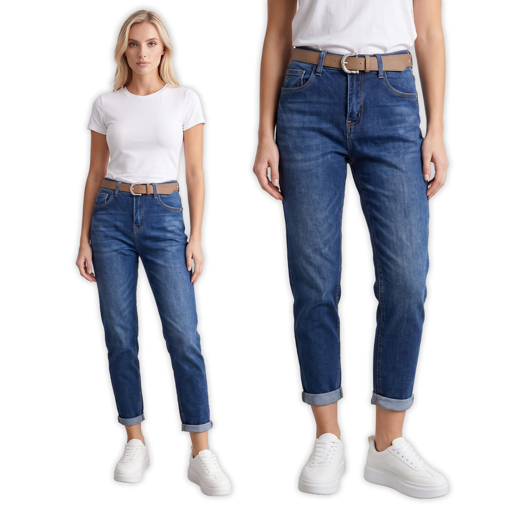 Spodnie jeans damskie M.Sara Boyfriend wysoki stan Ganatowe - J261484
