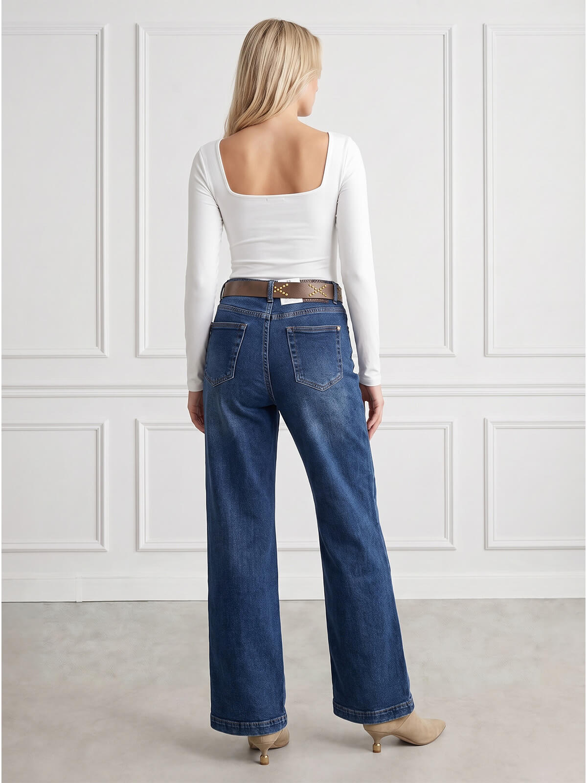 Spodnie jeans damskie M.Sara szerokie proste nogawki Straight C.Niebieskie - J261494