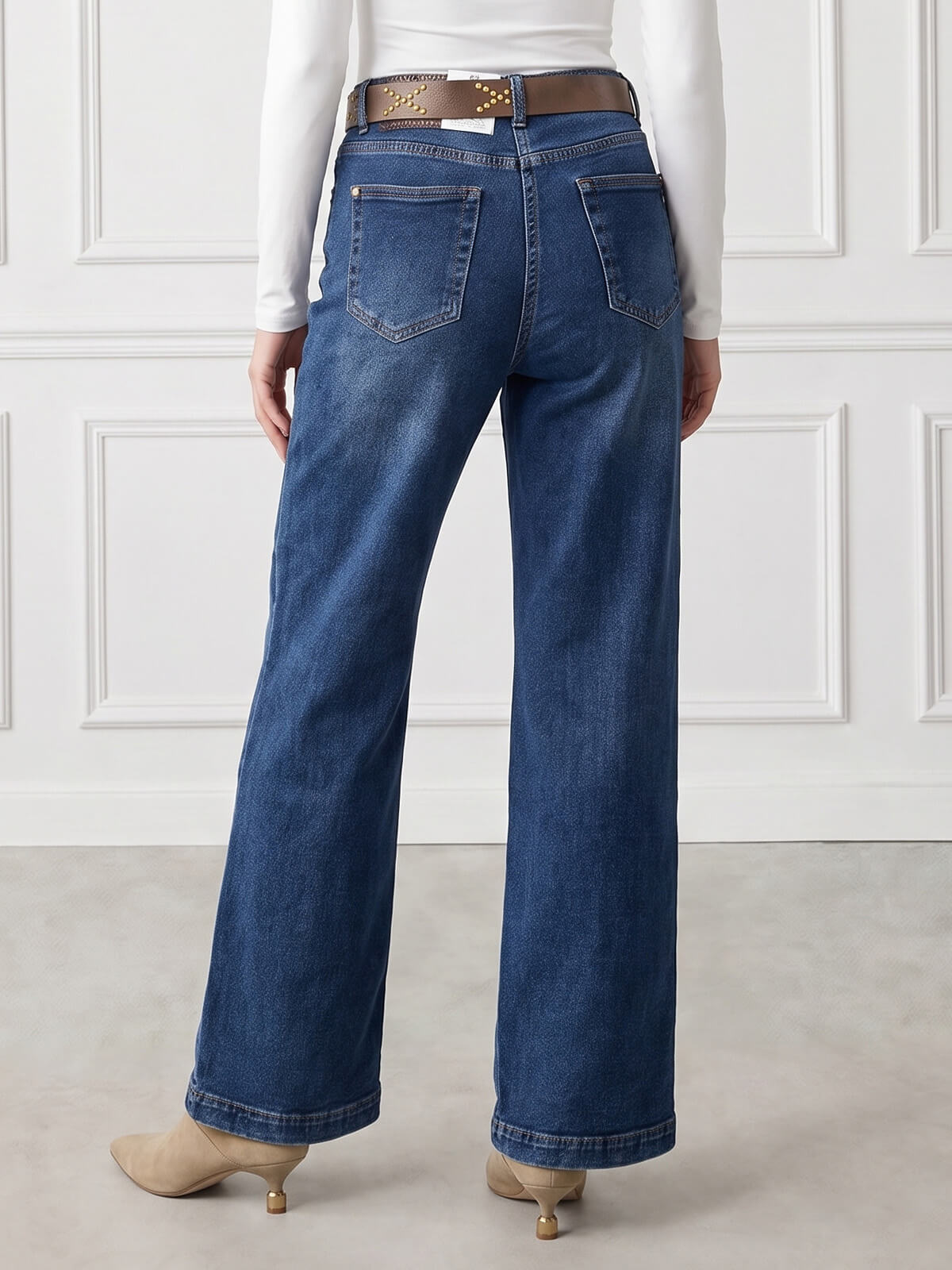 Spodnie jeans damskie M.Sara szerokie proste nogawki Straight C.Niebieskie - J261494