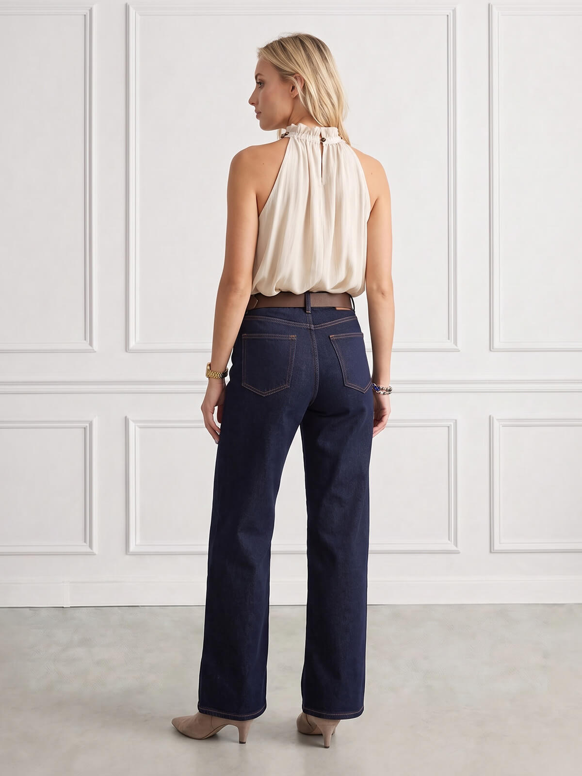 Spodnie jeans damskie M.Sara szerokie proste nogawki Straight Granatowe - J261489
