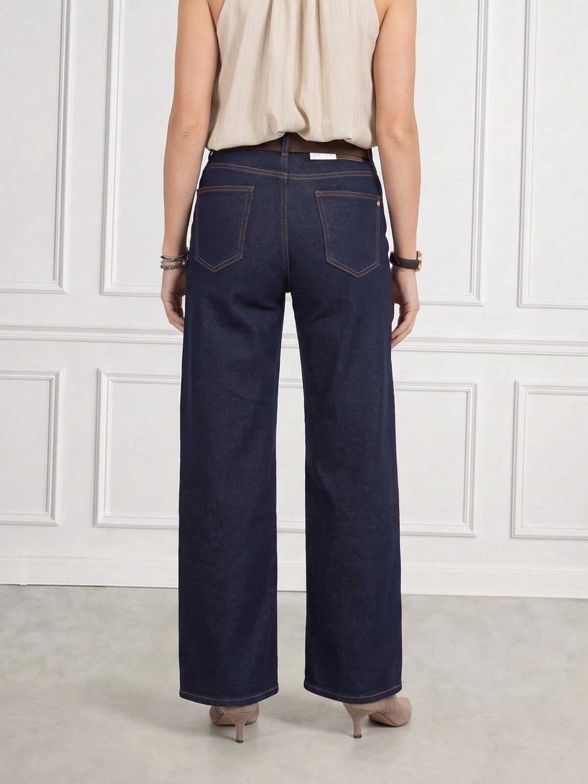 Spodnie jeans damskie M.Sara szerokie proste nogawki Straight Granatowe - J261489