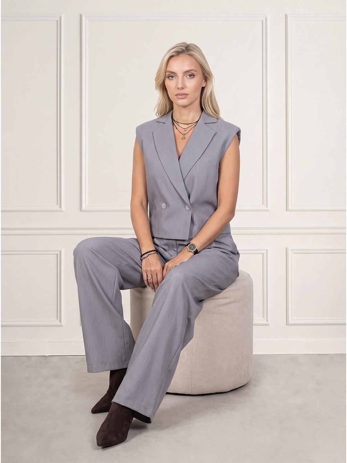 Elegancka dwurzędowa kamizelka damska BB Szara - J261548 (1).jpg