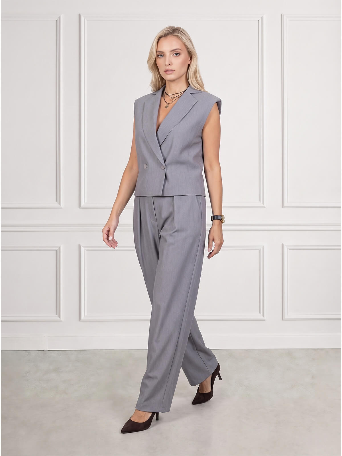 Elegancka dwurzędowa kamizelka damska BB Szara - J261548 (3).jpg