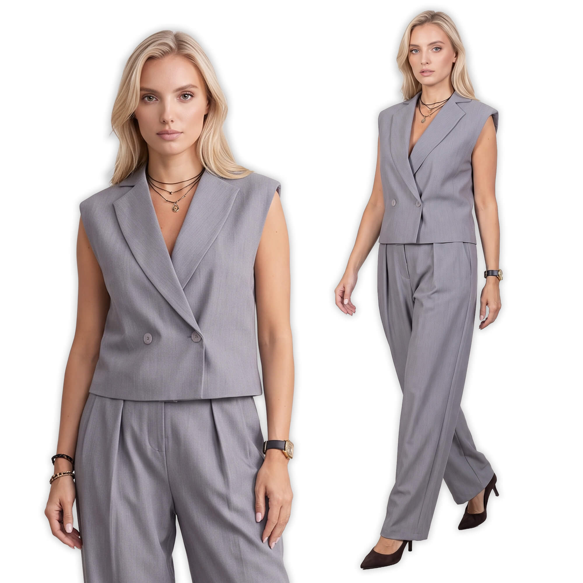 Elegancka dwurzędowa kamizelka damska BB Szara - J261548 (7).jpg