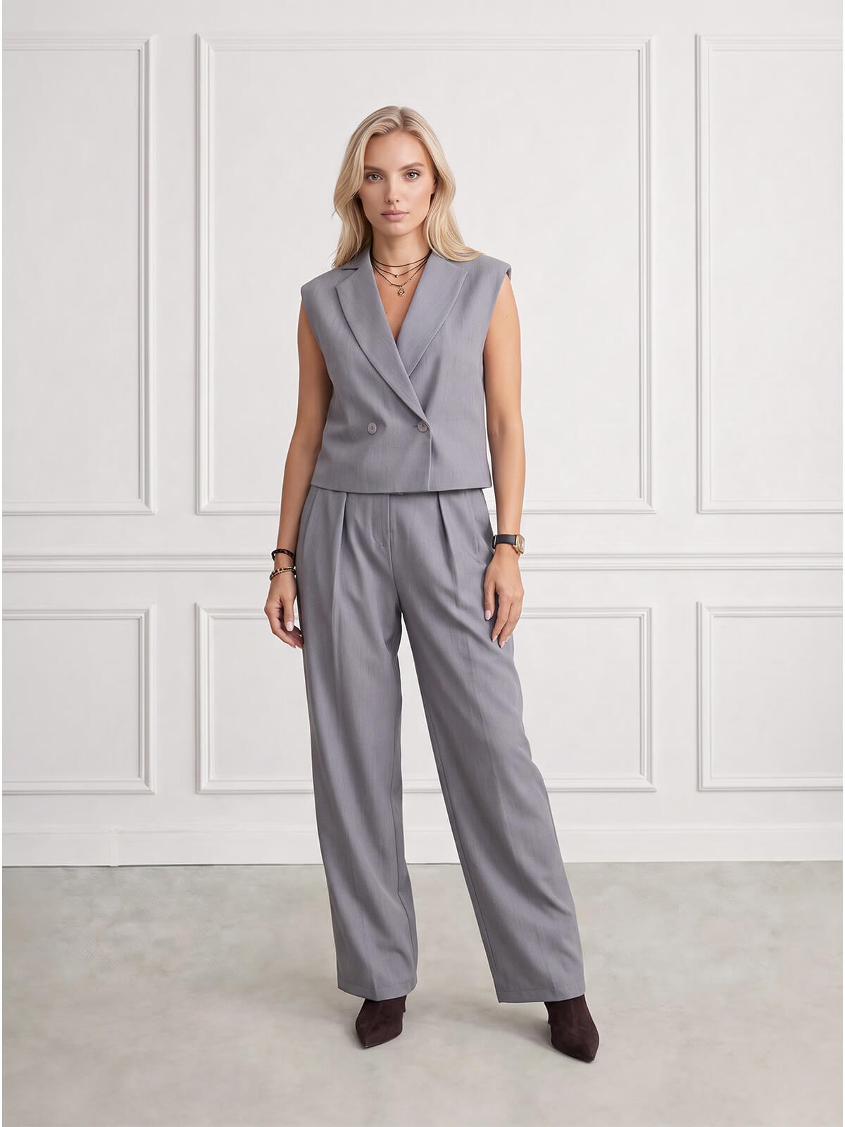 Elegancka dwurzędowa kamizelka damska BB Szara - J261548 (8).jpg