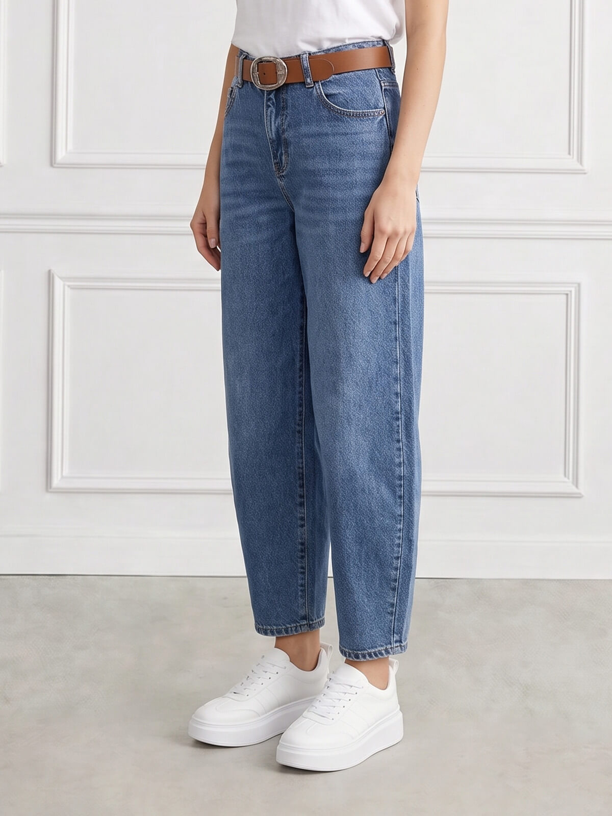 Spodnie jeans damskie M.Sara Balloon Niebieskie - J261618