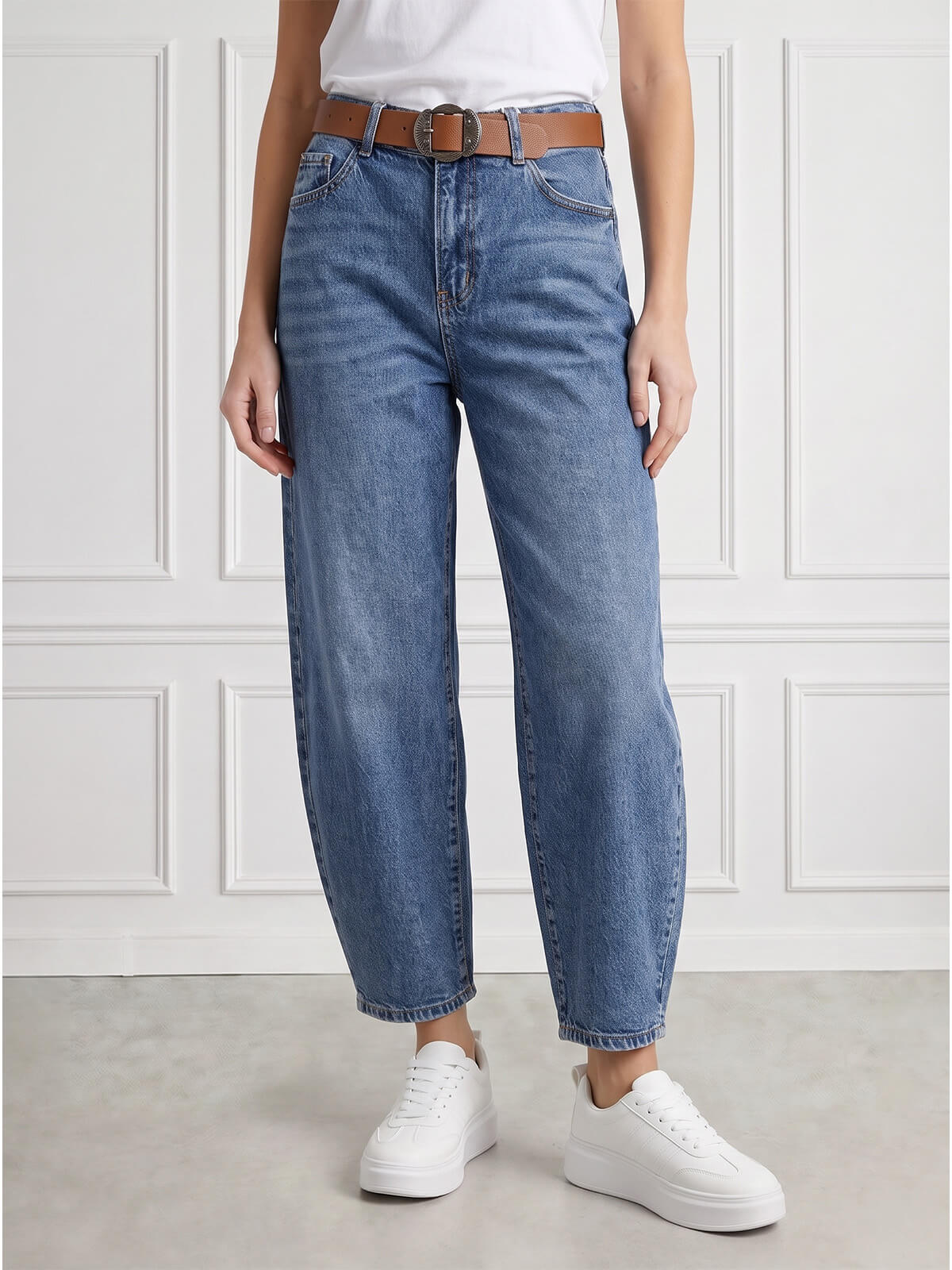 Spodnie jeans damskie M.Sara Balloon Niebieskie - J261618