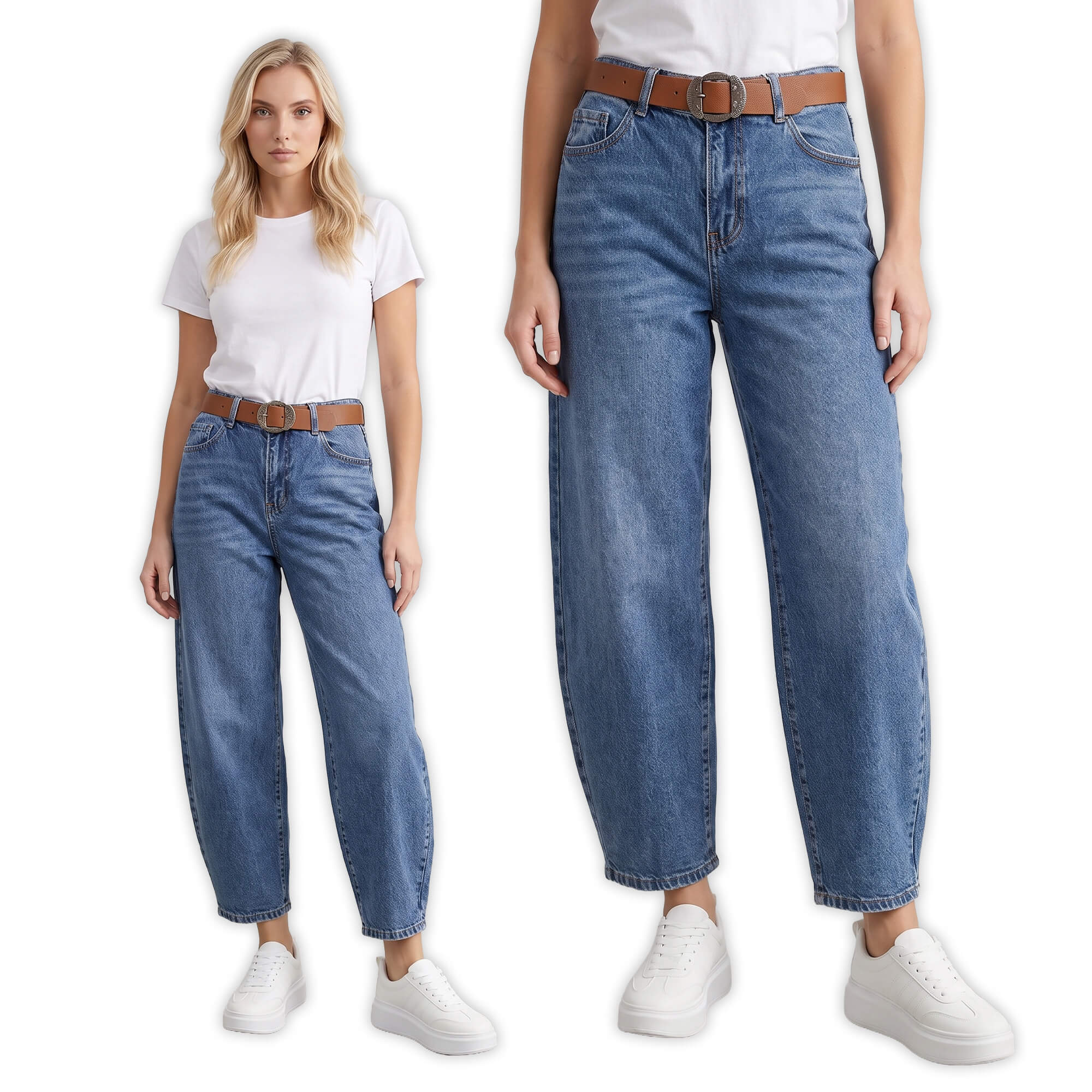 Spodnie jeans damskie M.Sara Balloon Niebieskie - J261618