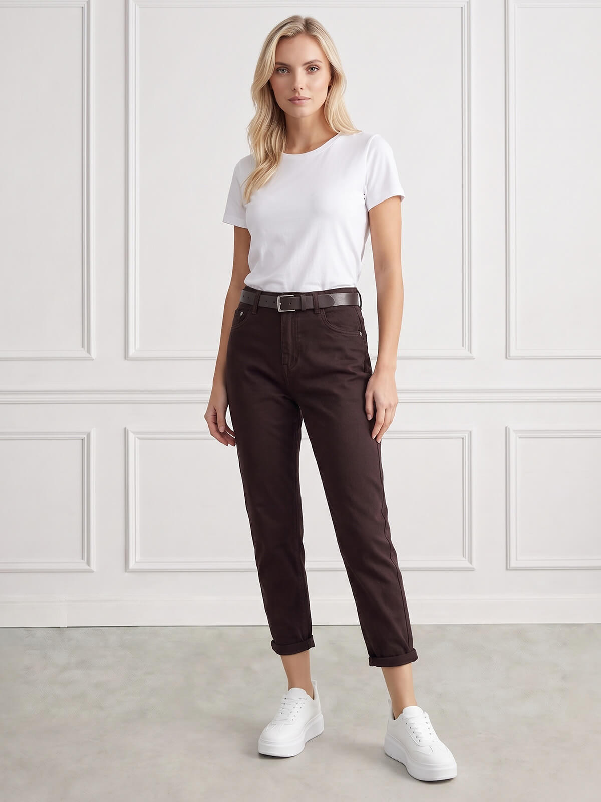Spodnie jeans damskie M.Sara Boyfriend wysoki stan Czekoladowe - J261608.jpg