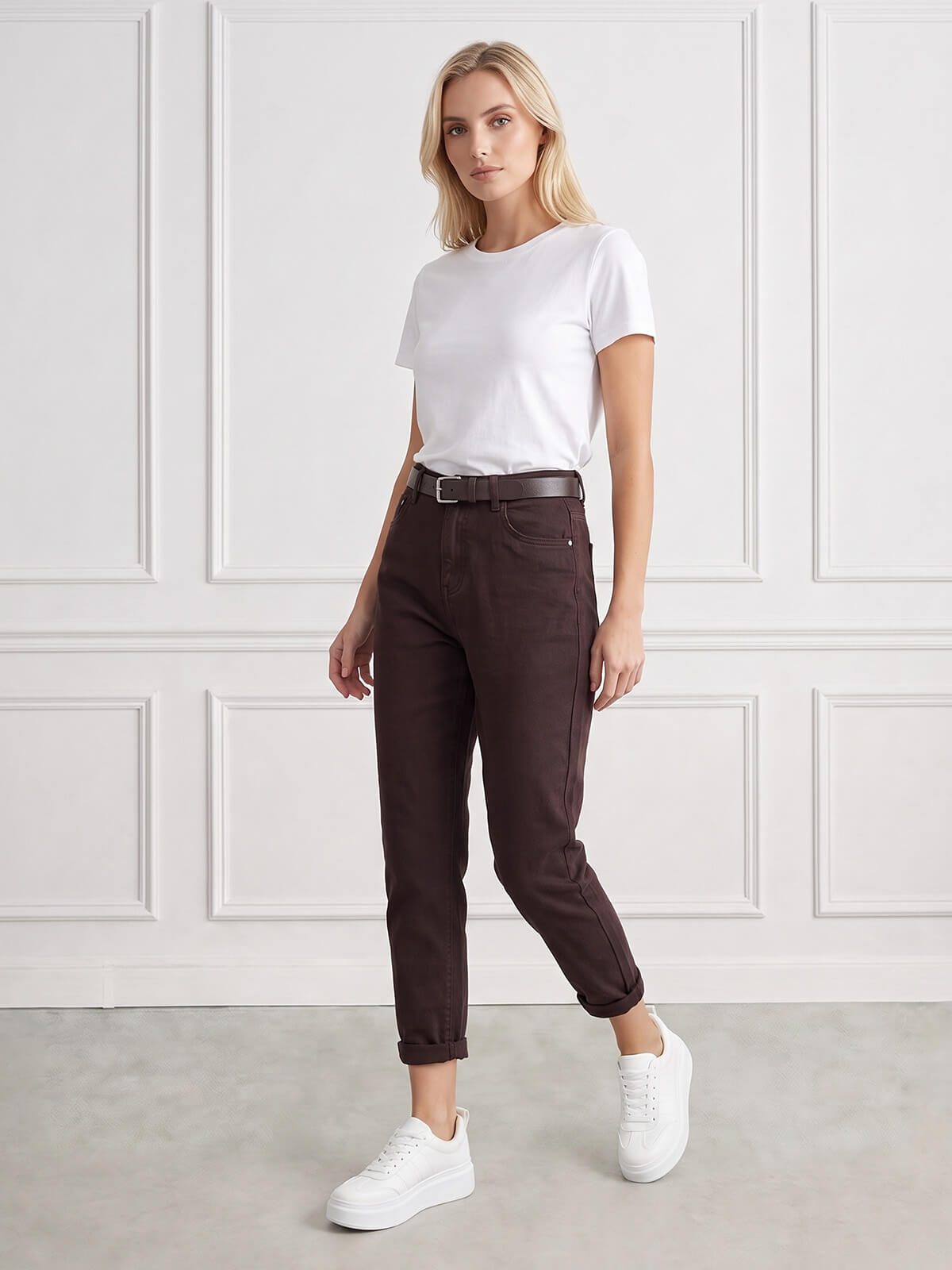 Spodnie jeans damskie M.Sara Boyfriend wysoki stan Czekoladowe - J261608.jpg