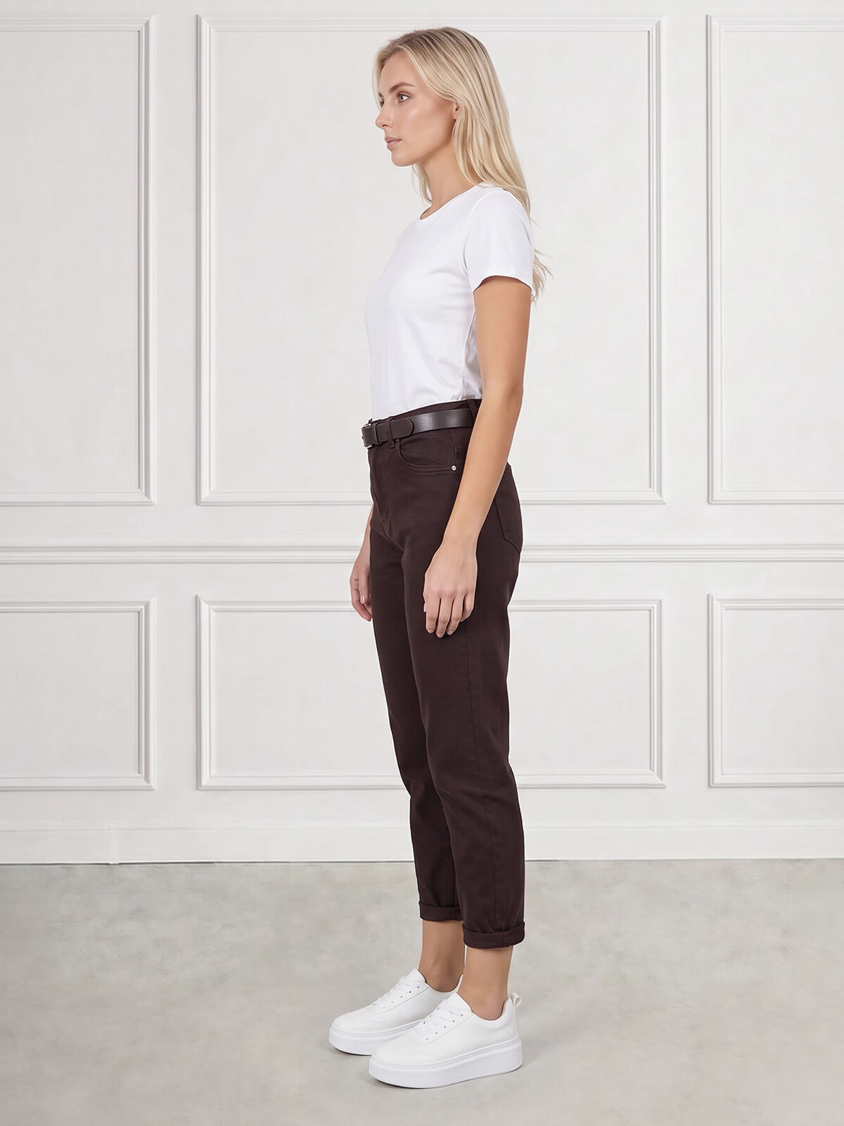 Spodnie jeans damskie M.Sara Boyfriend wysoki stan Czekoladowe - J261608.jpg