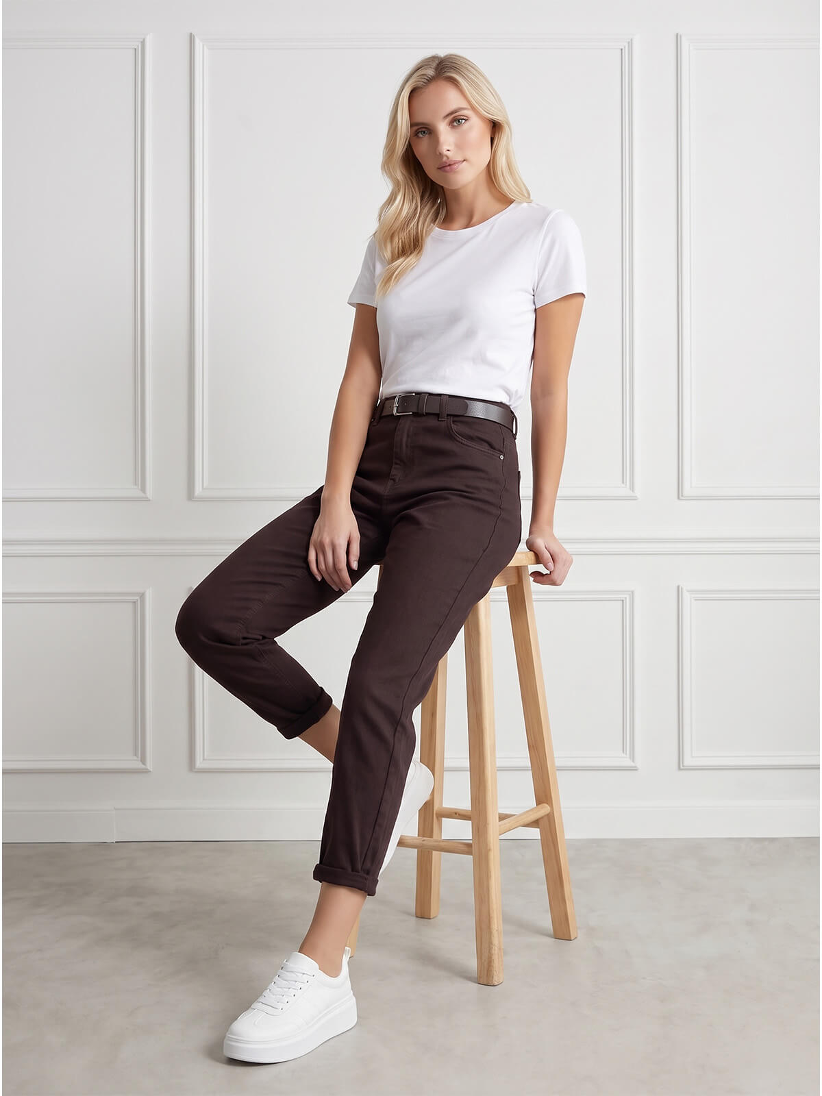Spodnie jeans damskie M.Sara Boyfriend wysoki stan Czekoladowe - J261608.jpg