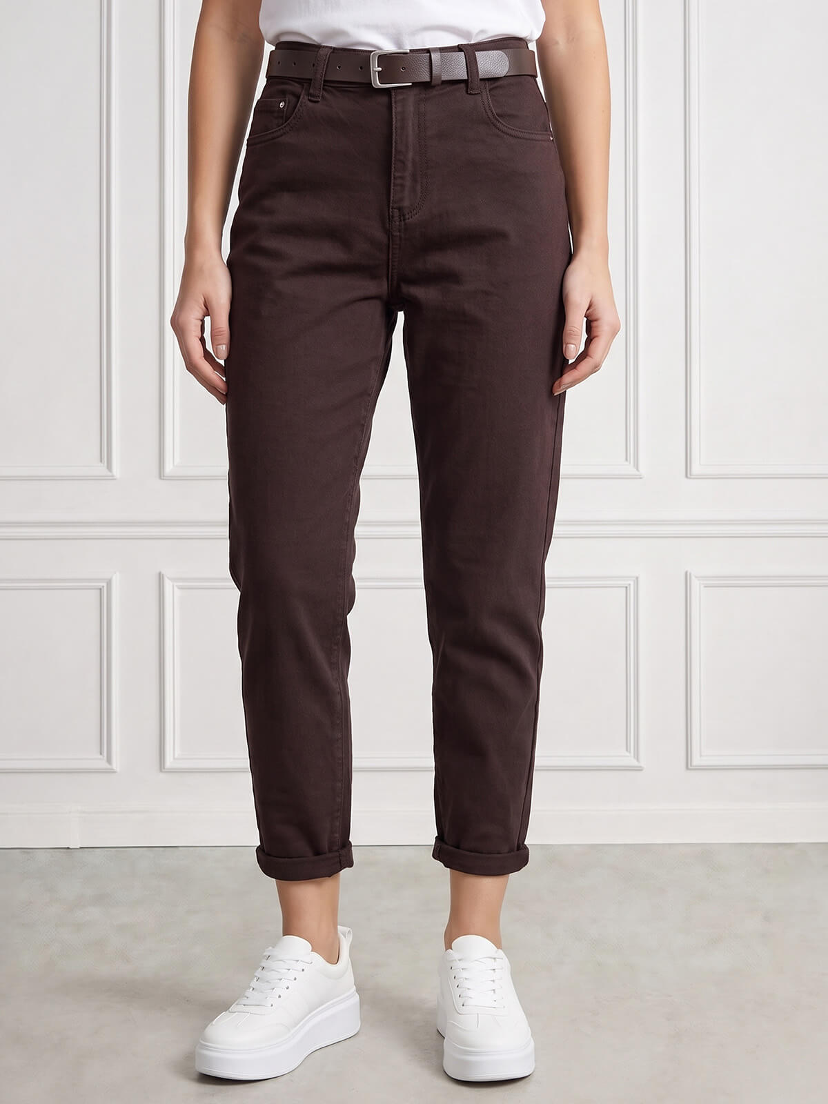 Spodnie jeans damskie M.Sara Boyfriend wysoki stan Czekoladowe - J261608.jpg