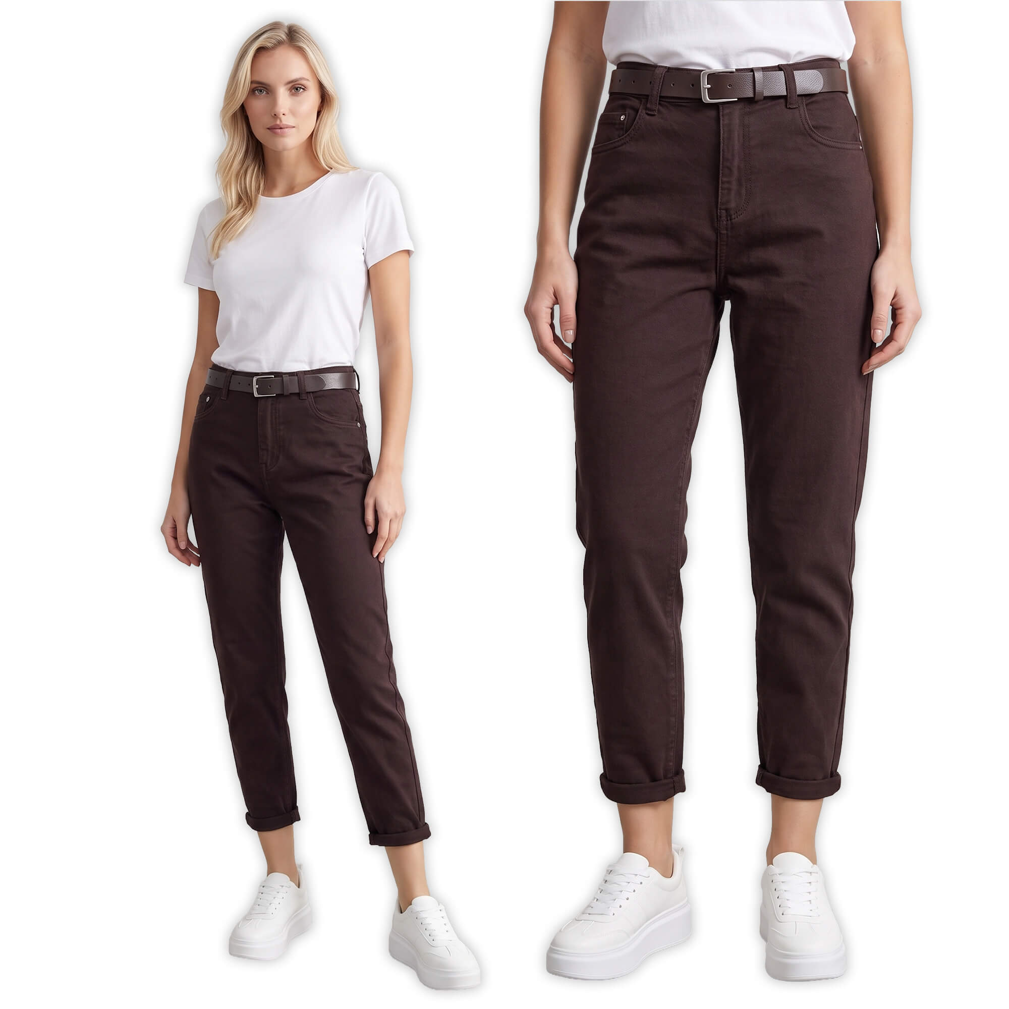 Spodnie jeans damskie M.Sara Boyfriend wysoki stan Czekoladowe - J261608.jpg