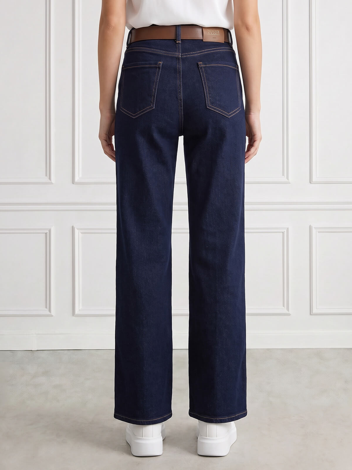Spodnie jeans damskie M.Sara szerokie proste nogawki Straight Granatowe - J261715