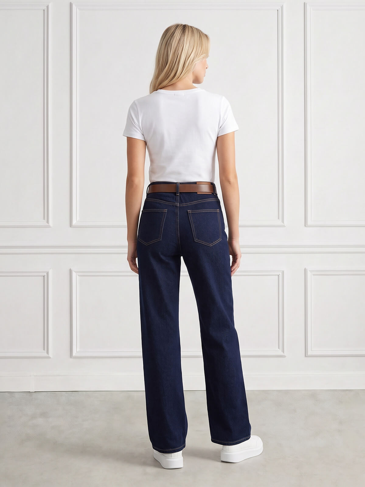 Spodnie jeans damskie M.Sara szerokie proste nogawki Straight Granatowe - J261715