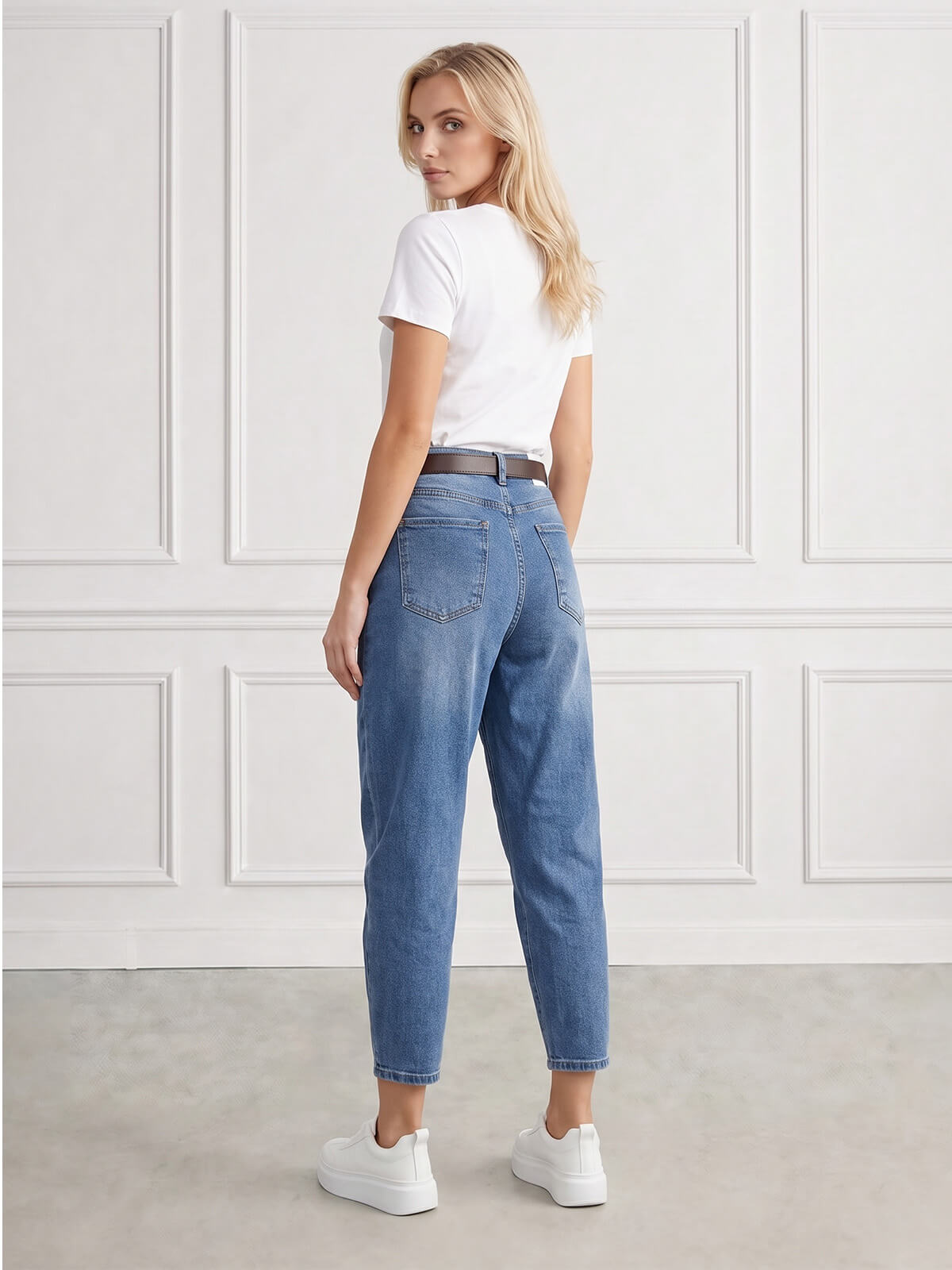 Spodnie jeans damskie M.Sara Balloon wysoki stan Niebieskie - J261710