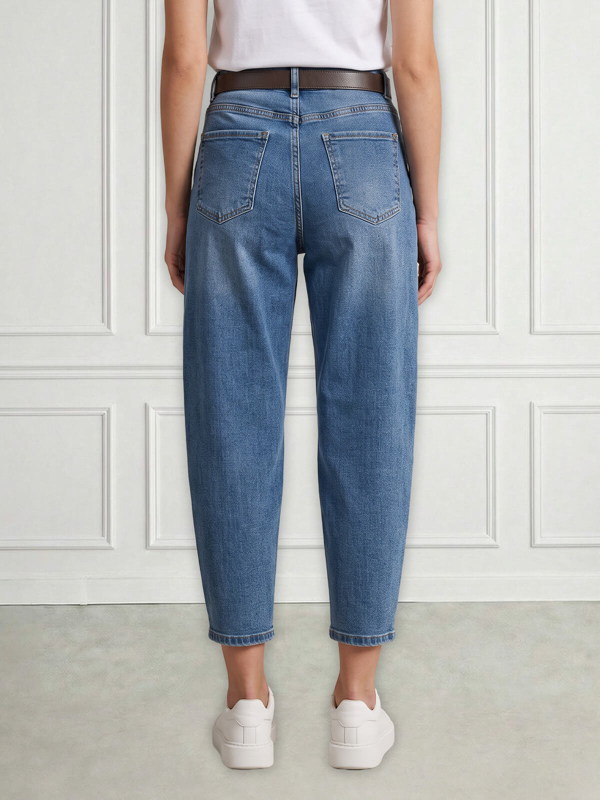 Spodnie jeans damskie M.Sara Balloon wysoki stan Niebieskie - J261710
