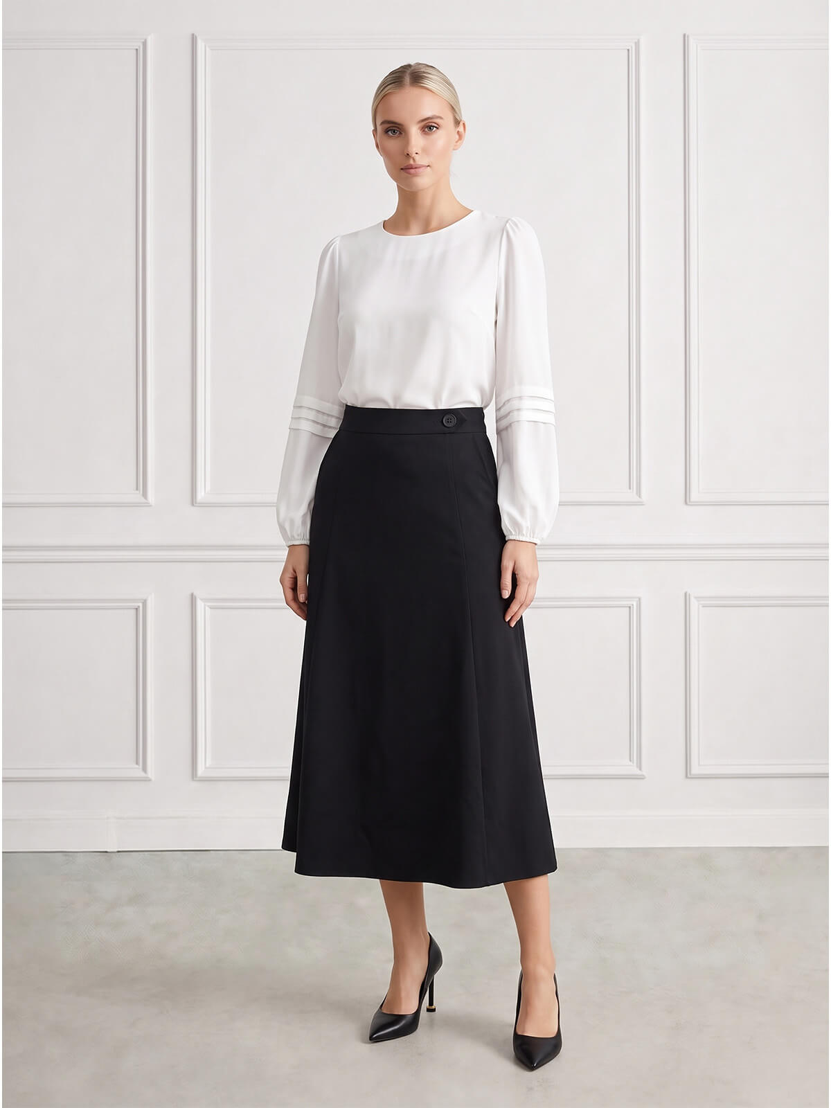 Rozkloszowana spódnica midi BB Czarna - J261689