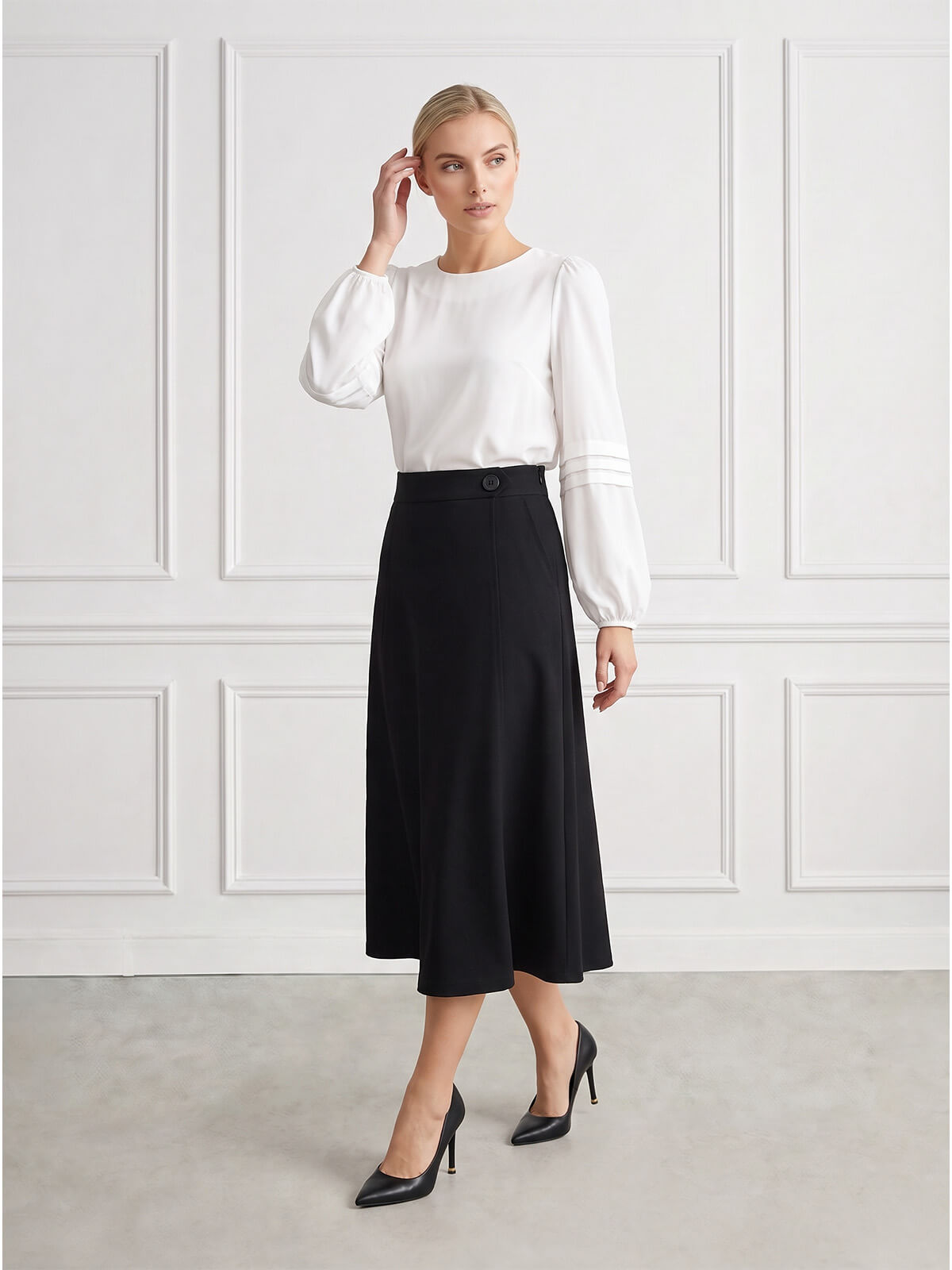 Rozkloszowana spódnica midi BB Czarna - J261689