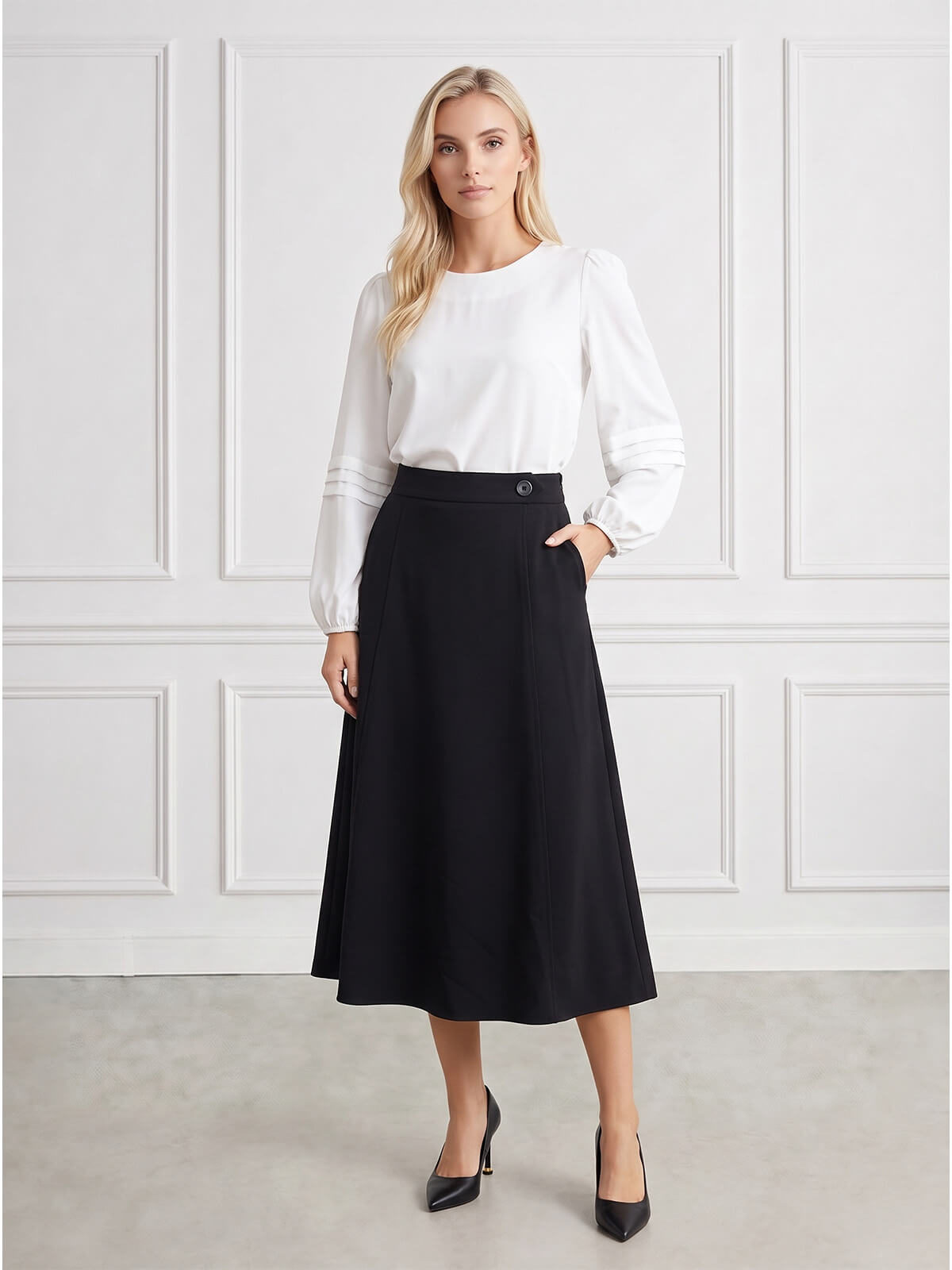Rozkloszowana spódnica midi BB Czarna - J261689