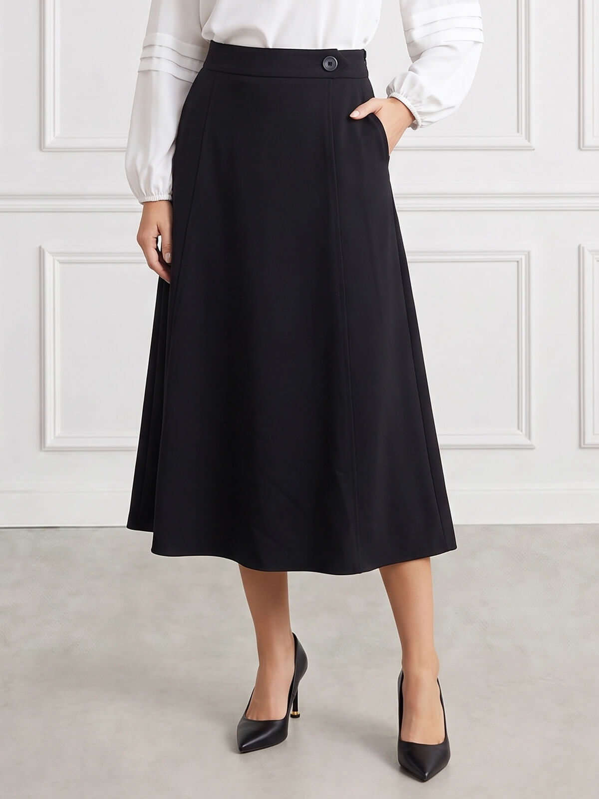 Rozkloszowana spódnica midi BB Czarna - J261689