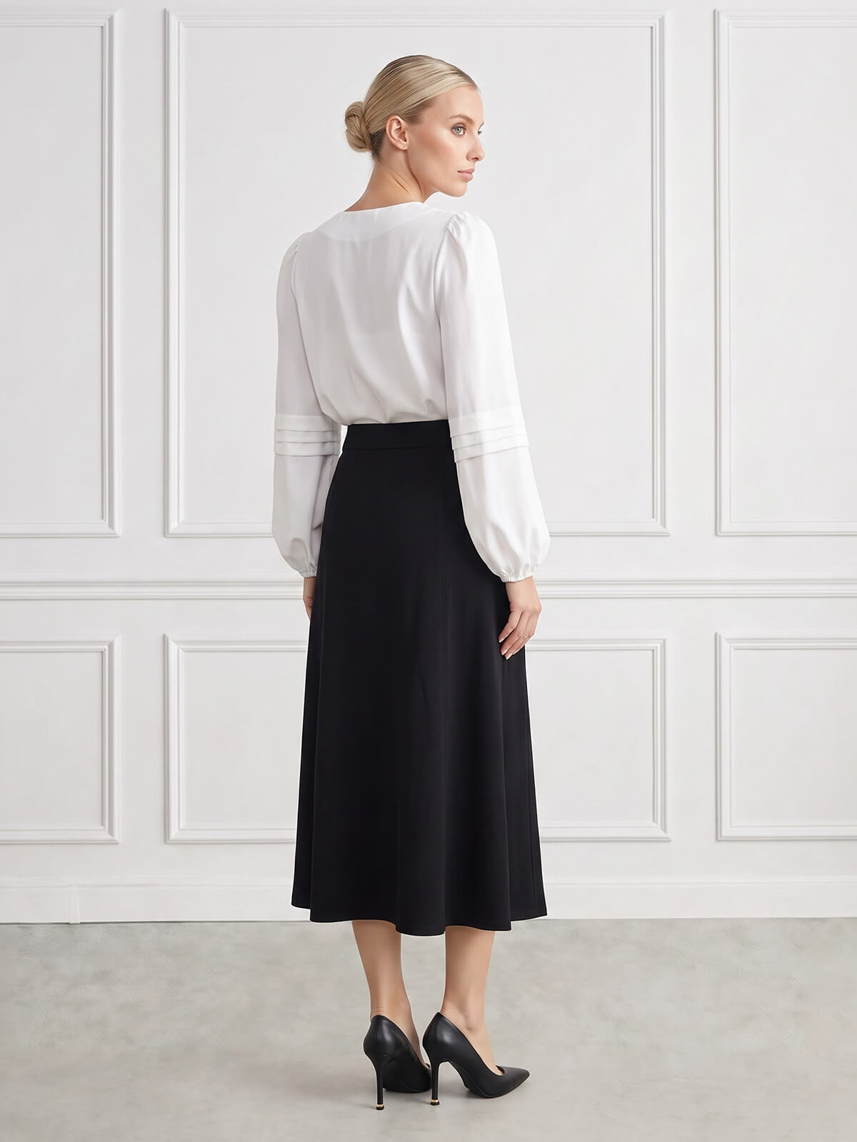 Rozkloszowana spódnica midi BB Czarna - J261689