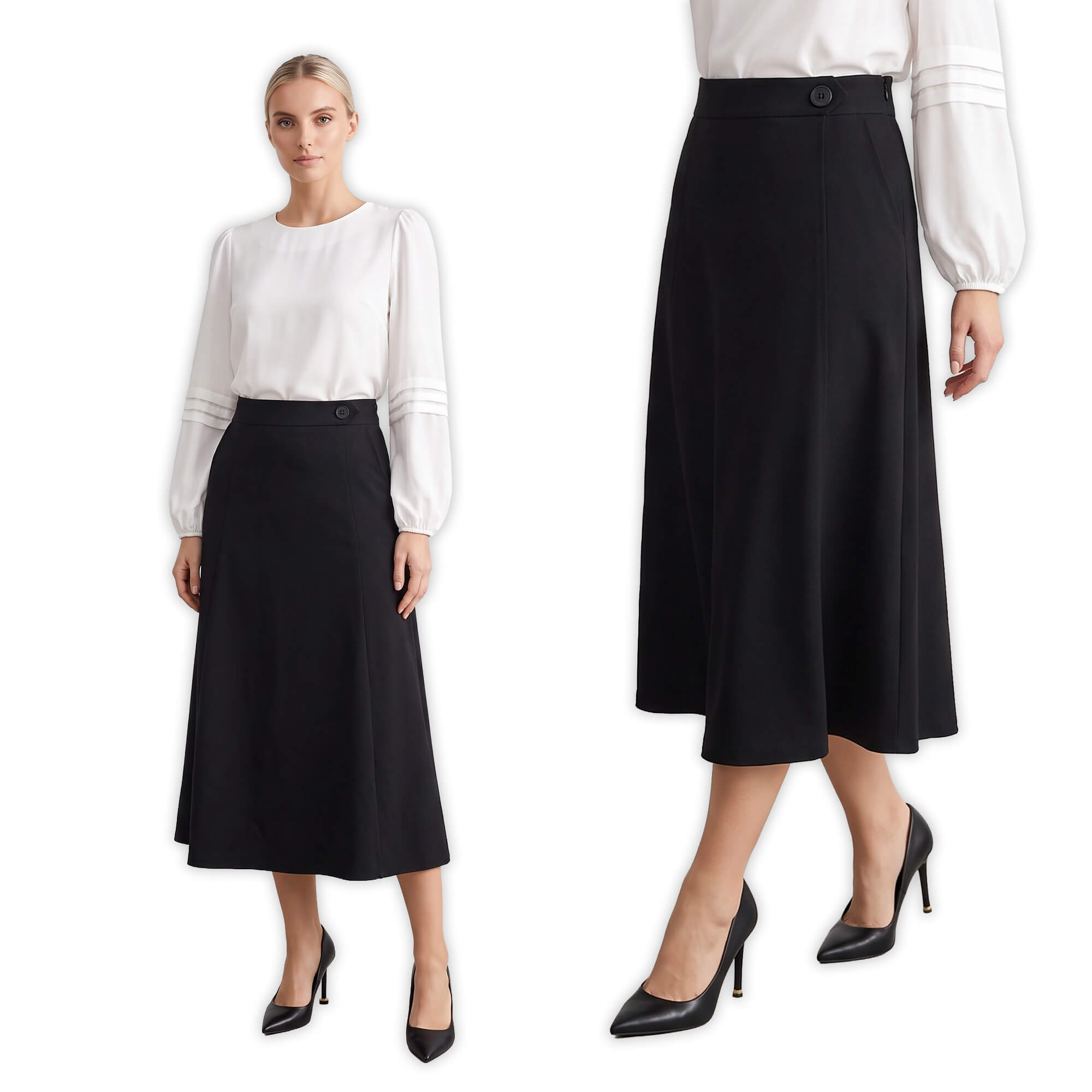Rozkloszowana spódnica midi BB Czarna - J261689