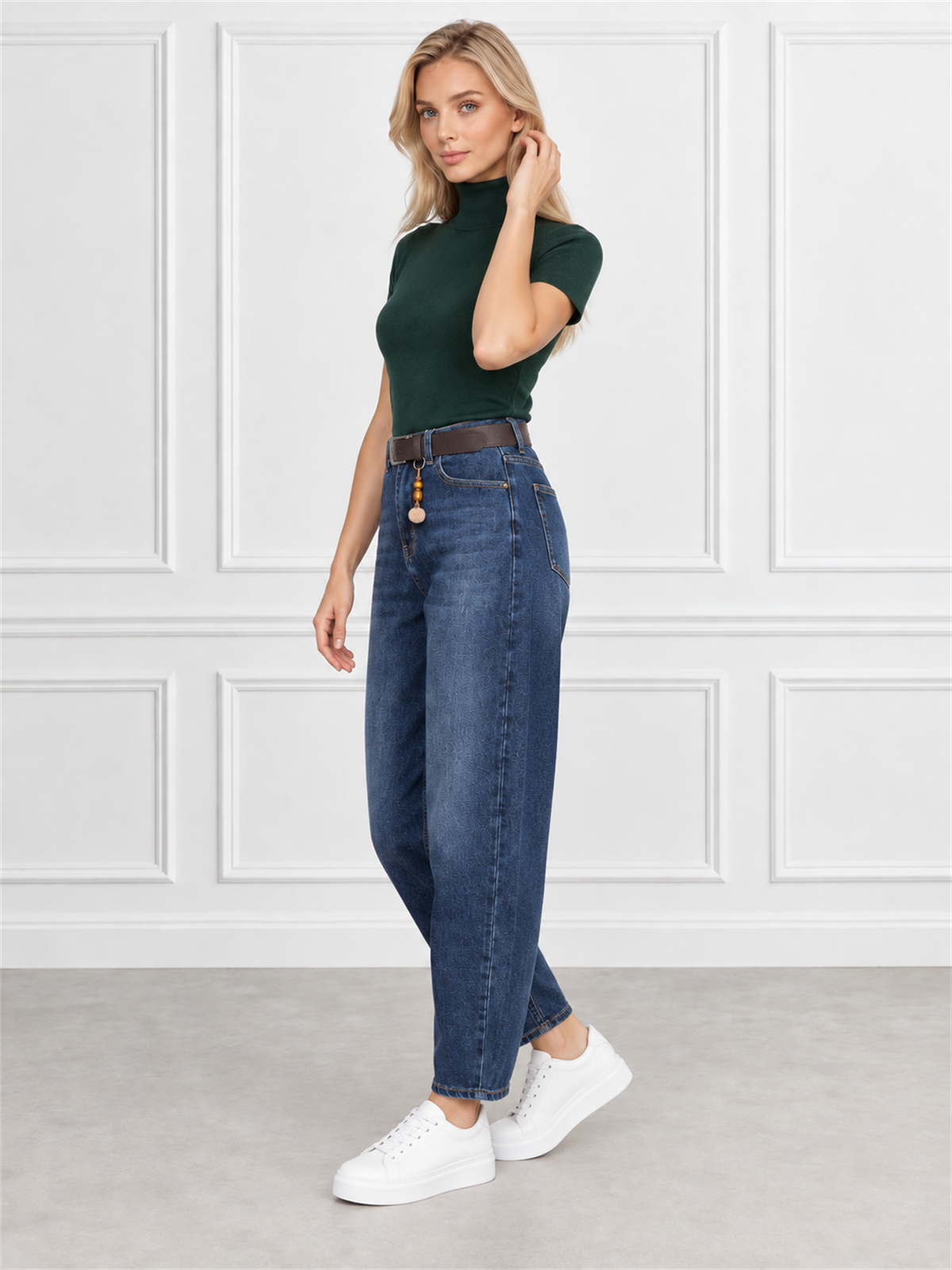 Spodnie jeans damskie M.Sara Balloon Granatowe - J261855