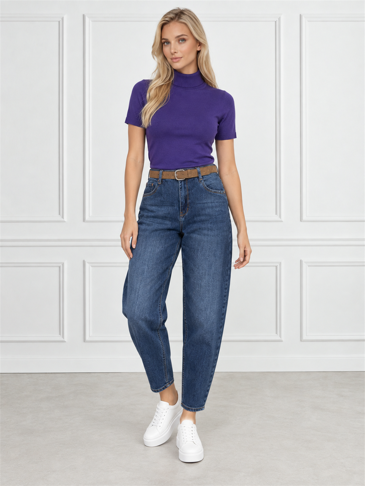 Spodnie jeans damskie M.Sara Balloon wysoki stan C.Niebieskie - J261860