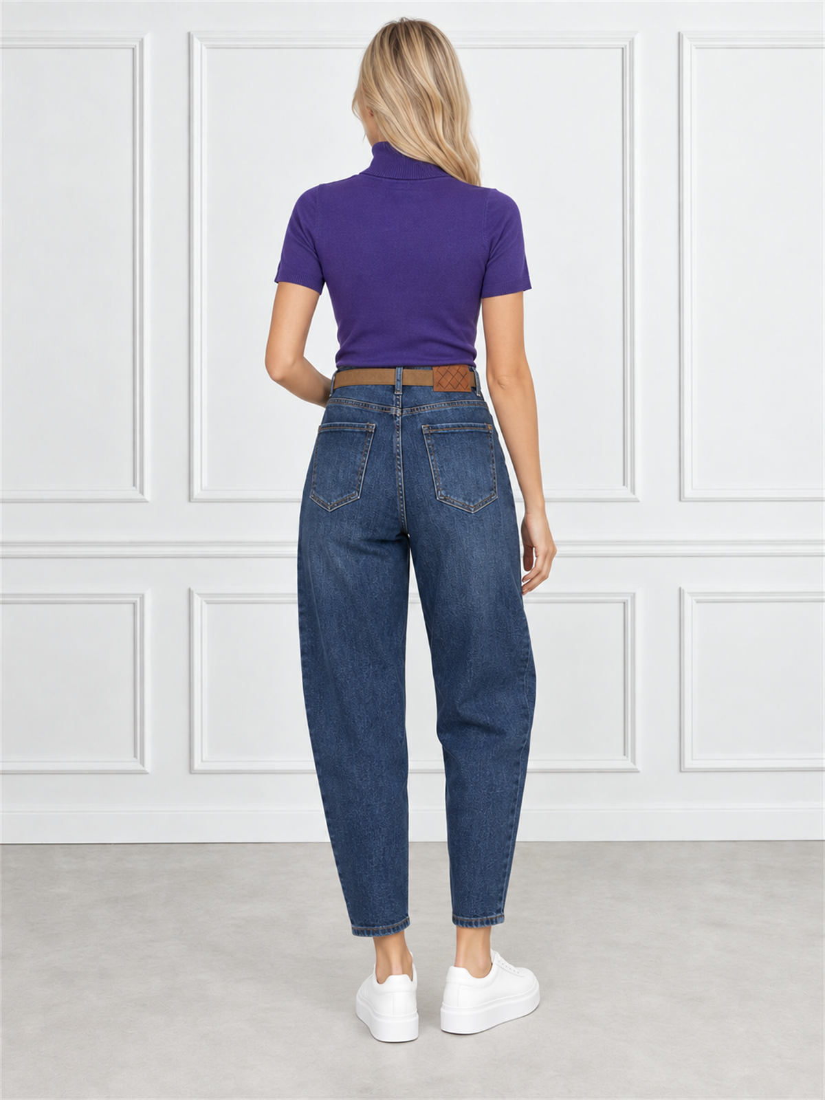 Spodnie jeans damskie M.Sara Balloon wysoki stan C.Niebieskie - J261860