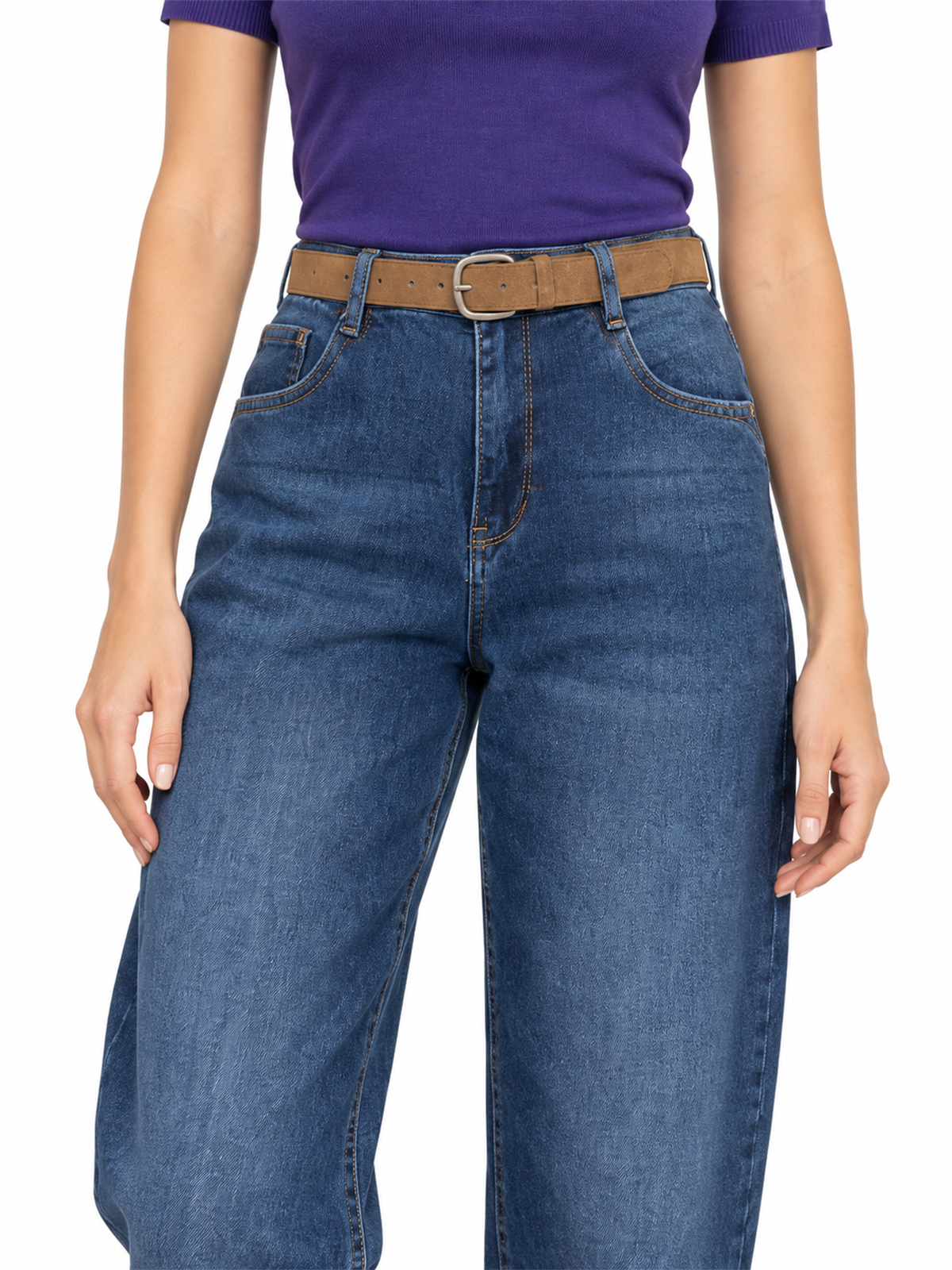 Spodnie jeans damskie M.Sara Balloon wysoki stan C.Niebieskie - J261860