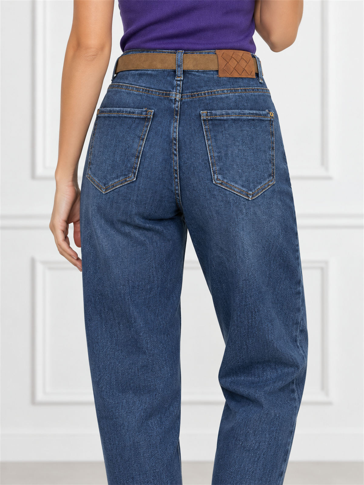 Spodnie jeans damskie M.Sara Balloon wysoki stan C.Niebieskie - J261860