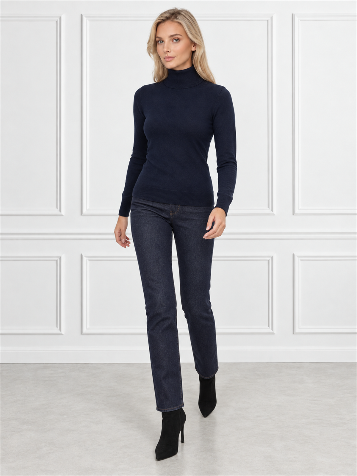 Obcisły sweter golf Granatowy - J212533