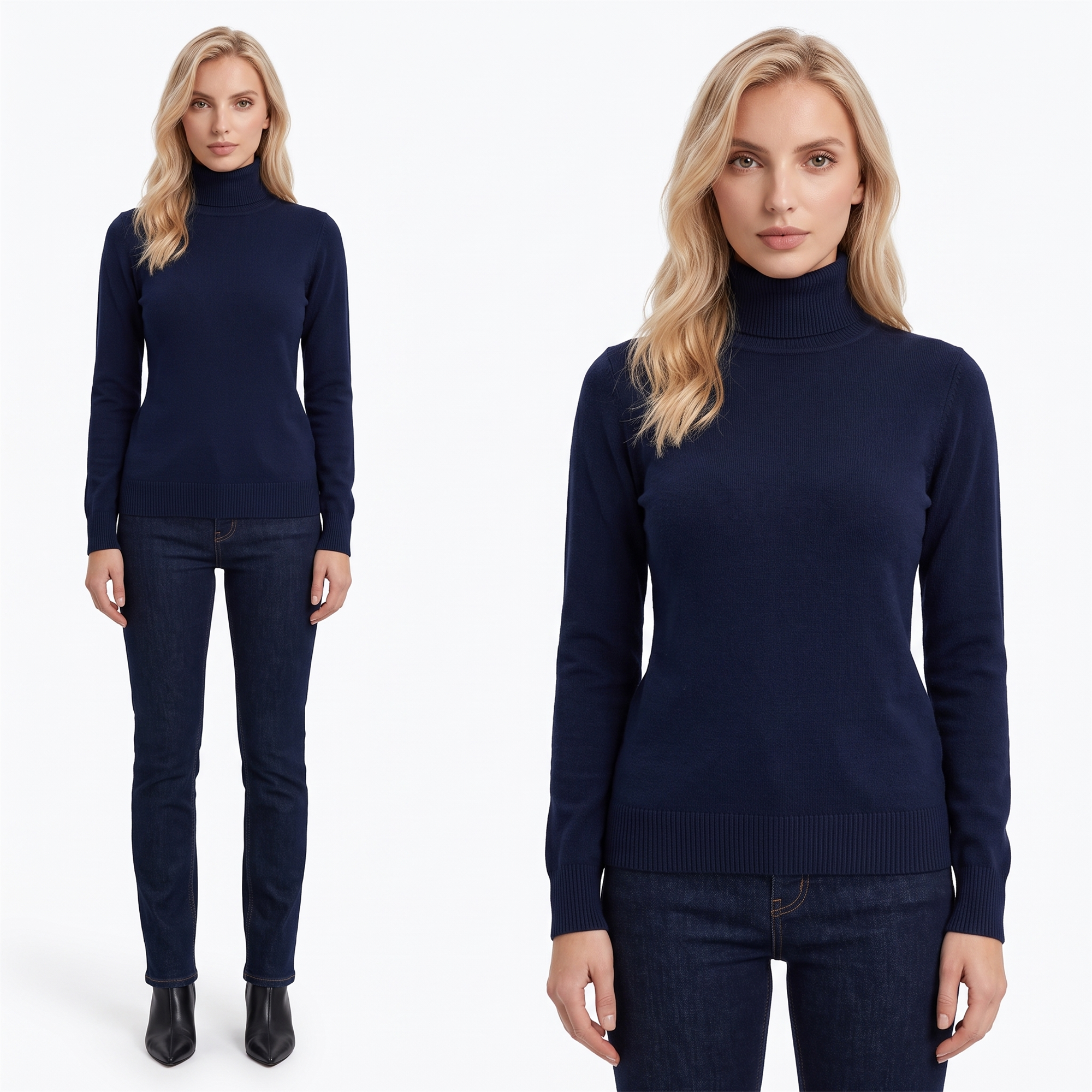Obcisły sweter golf Granatowy - J212533
