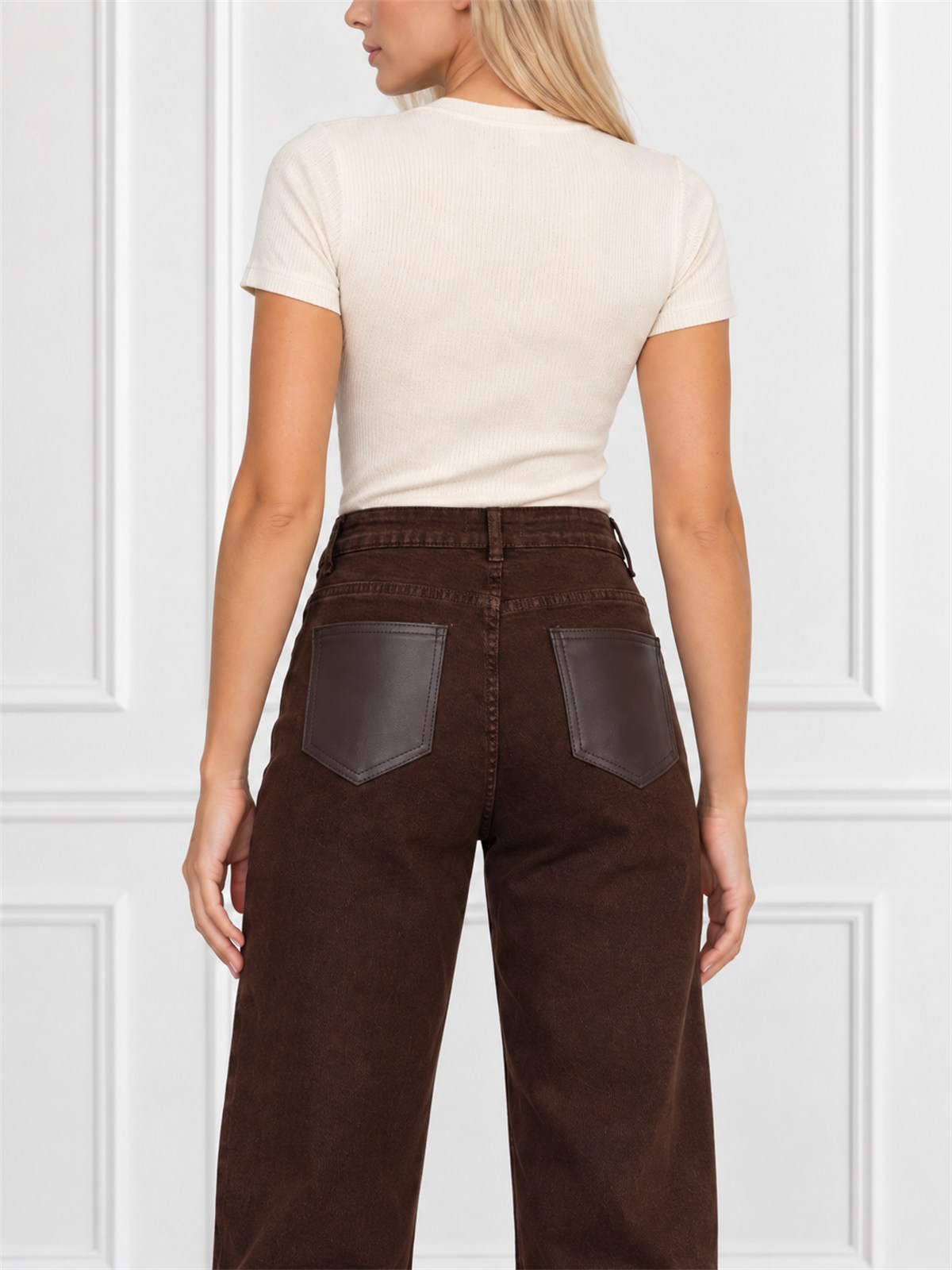 Spodnie jeans damskie M.Sara szerokie proste nogawki Straight Czekoladowe - J262017