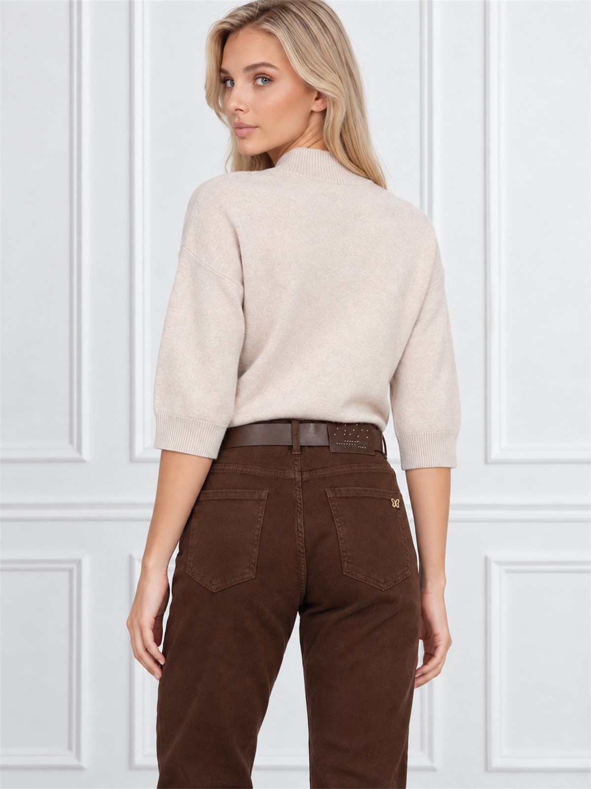 Spodnie jeans damskie M.Sara Boyfriend wysoki stan Czekoladowe - J261997