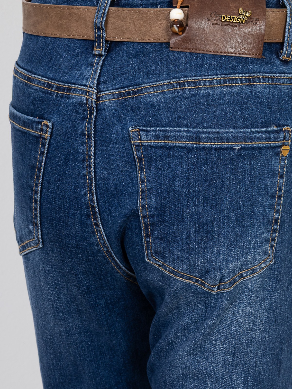 Spodnie jeans damskie M.Sara Boyfriend wysoki stan Ciemnoniebieskie - J262022