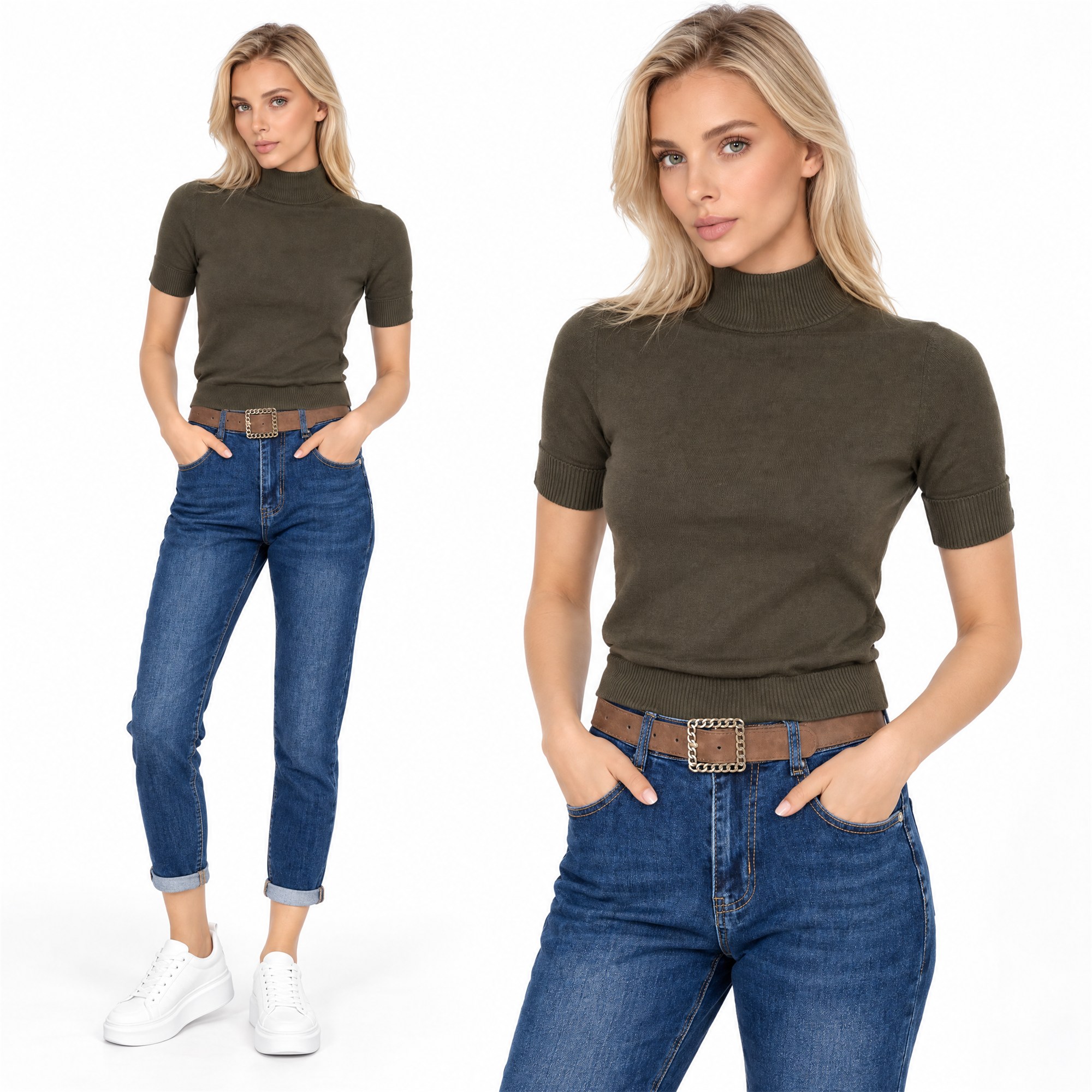 Spodnie jeans damskie M.Sara Boyfriend wysoki stan Ciemnoniebieskie - J262022