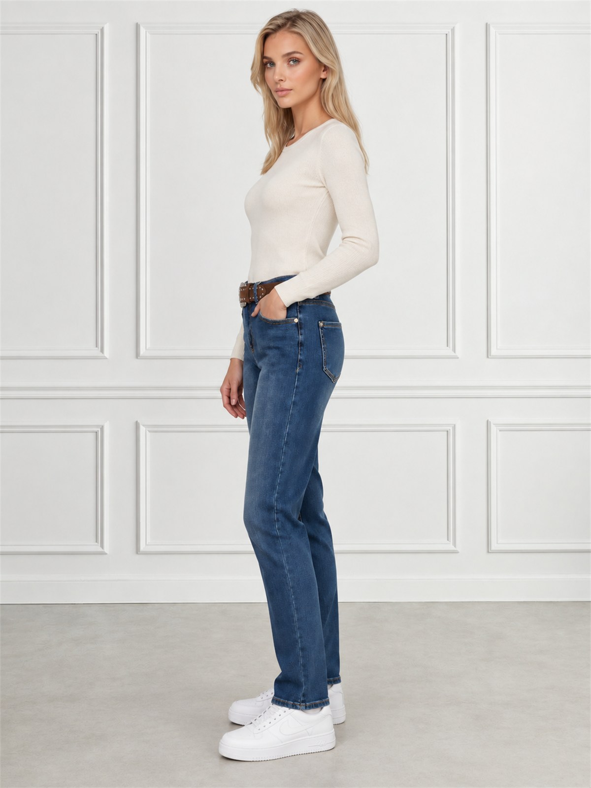 Spodnie jeans M.Sara prosta wąska nogawka C.Nebieskie - J262002