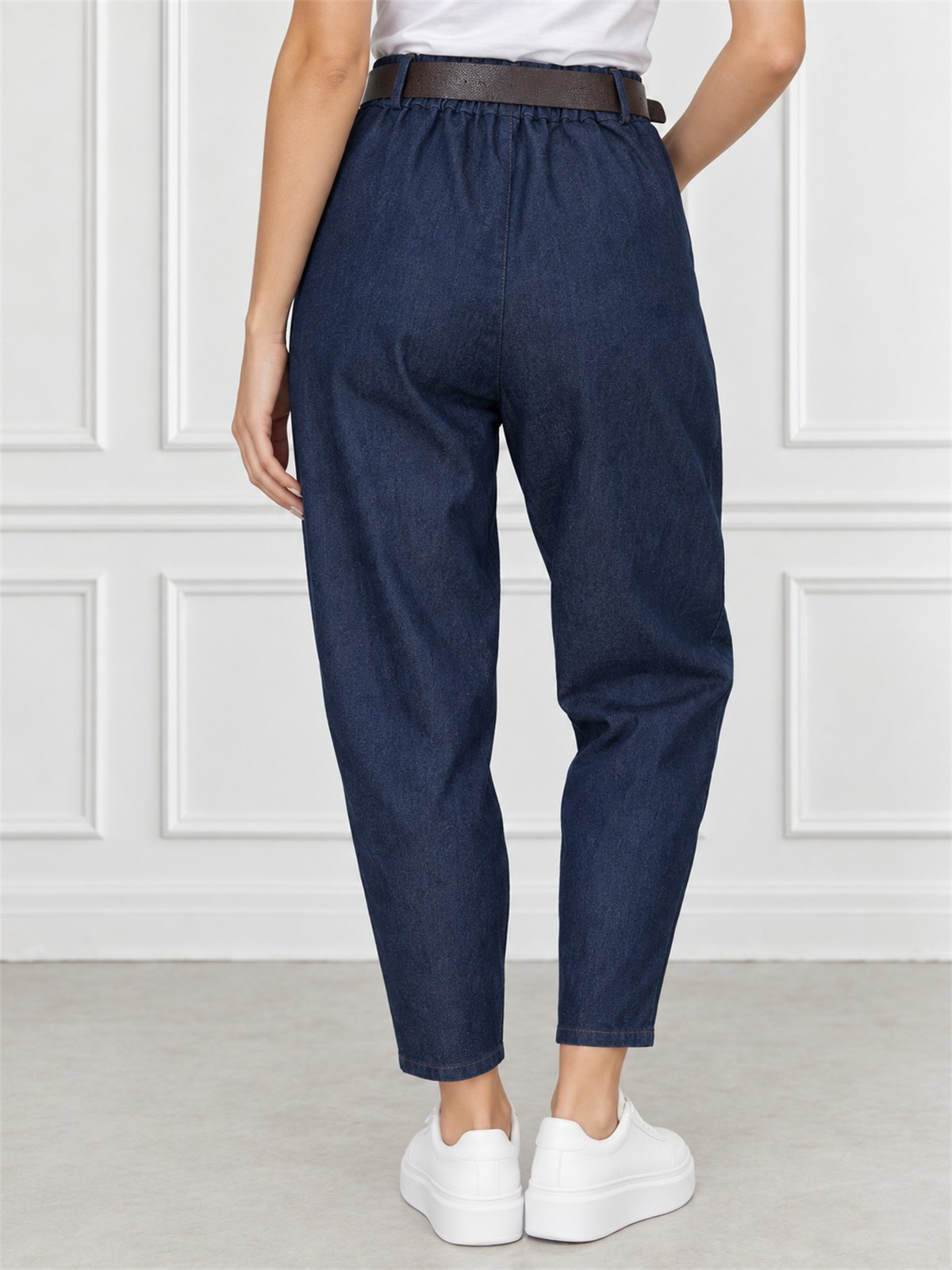 Spodnie jeans damskie z szeroką nogawką Balloon Granatowe - J262032
